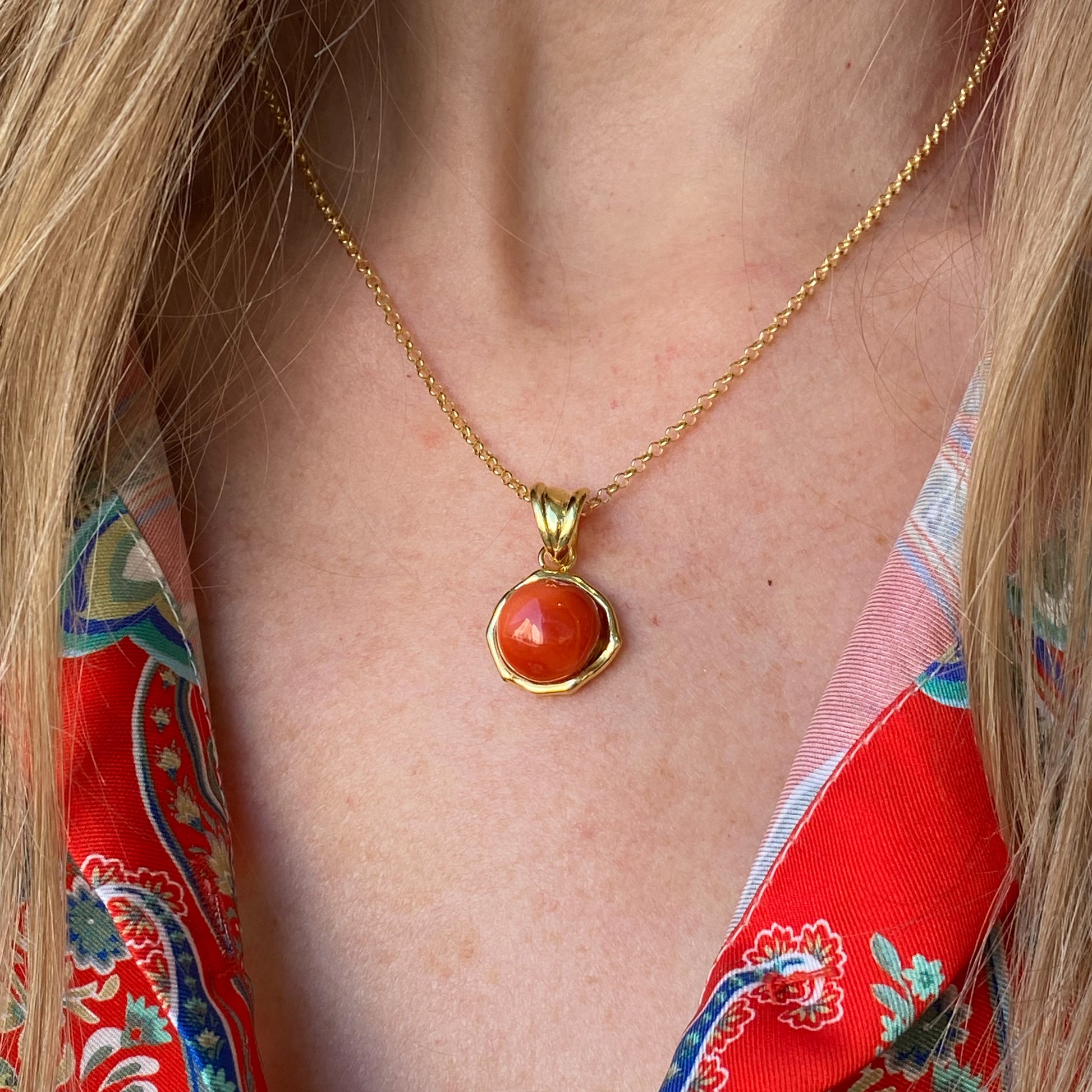 Round Baroque Red Coral Pendant on Chain - John Ross Jewellers