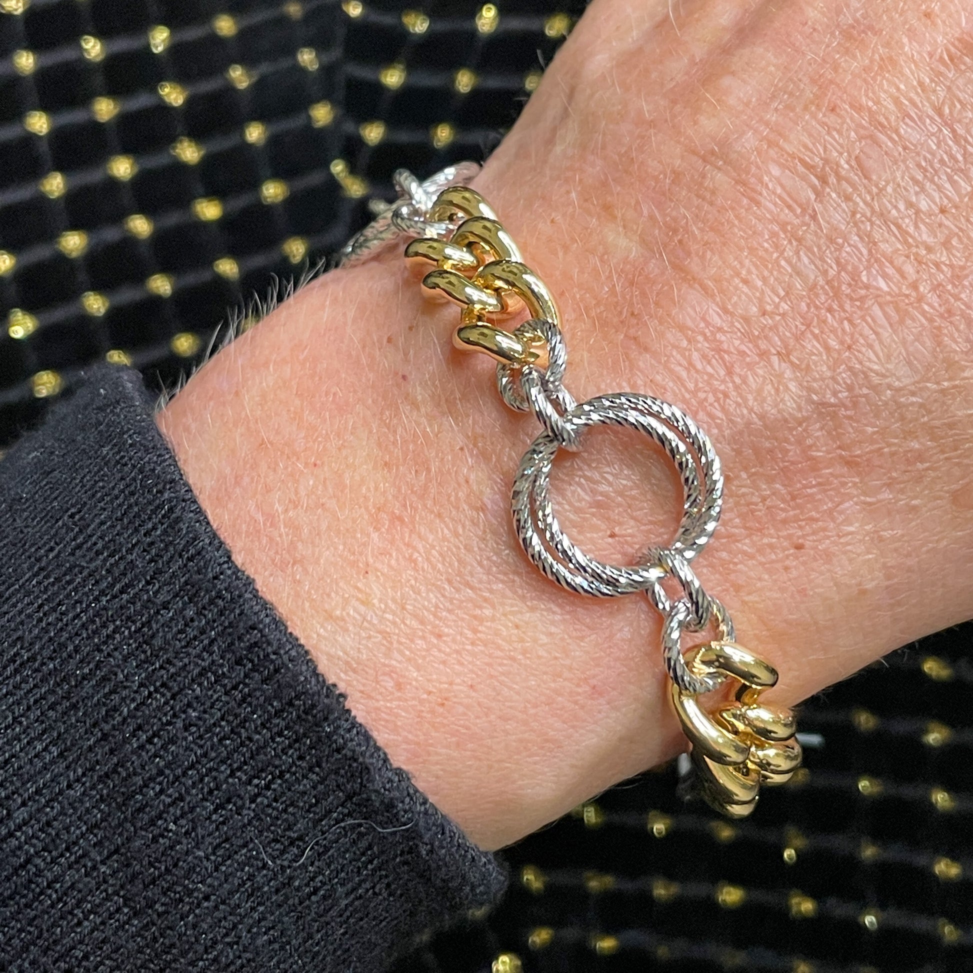 Sunshine Silver Open Circles & Curb Link Bracelet - John Ross Jewellers