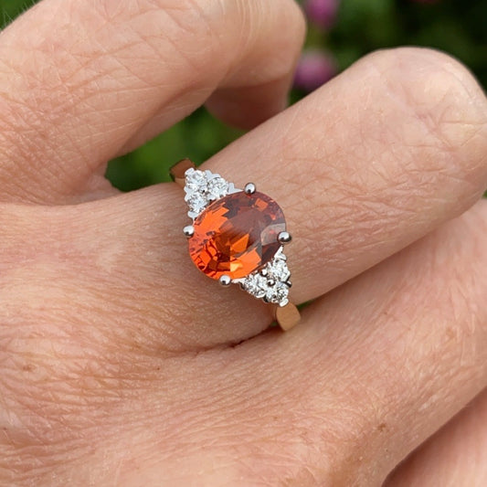18ct Gold Orange Sapphire & Diamond Ring - John Ross Jewellers
