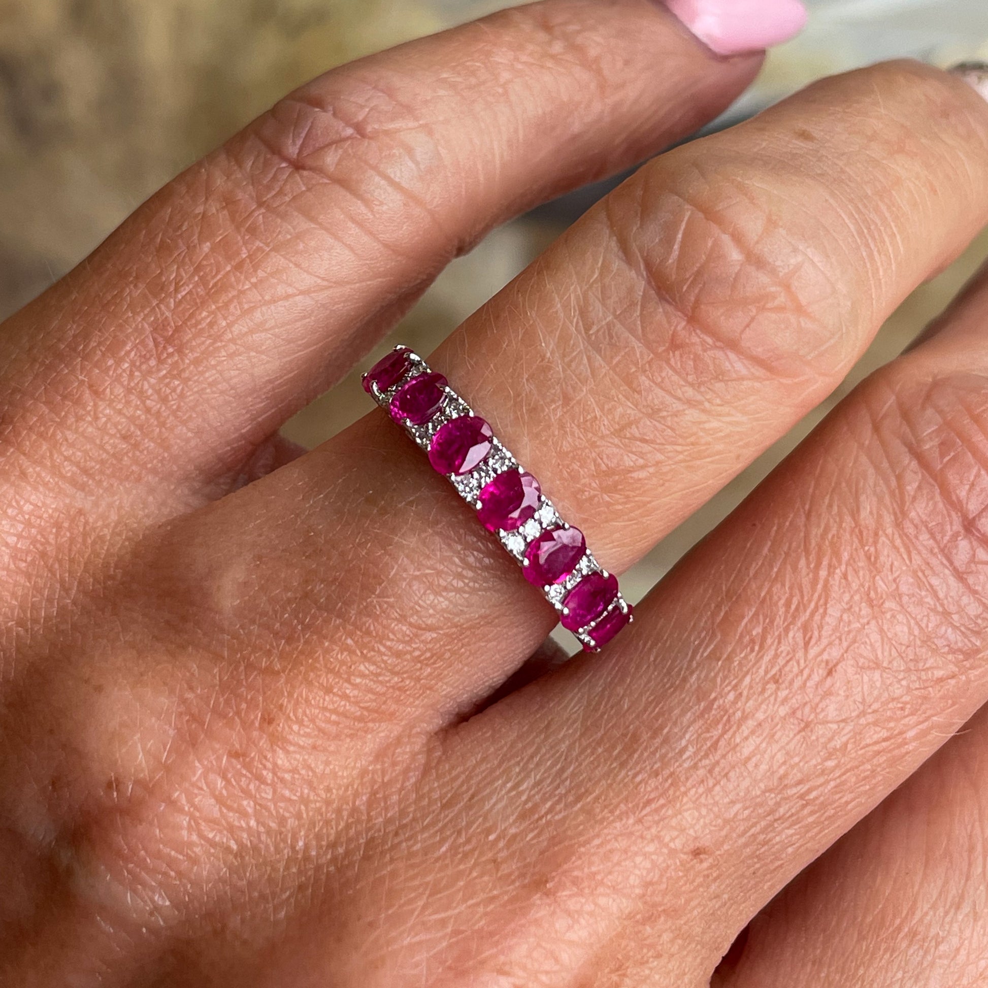 18ct White Gold Ruby & Diamond Eternity Ring - John Ross Jewellers