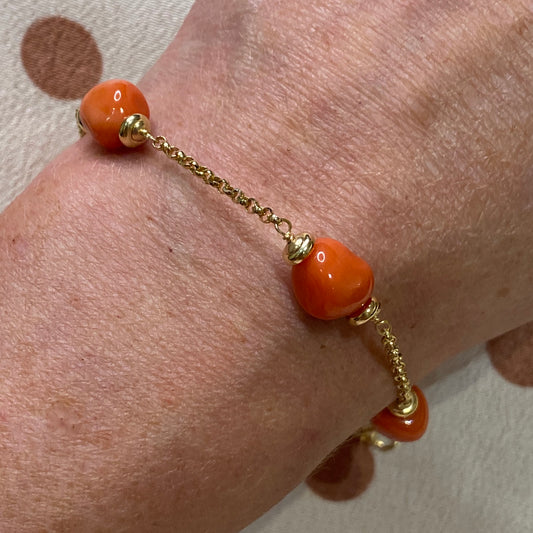 18ct Gold Soft Red Coral & Chain Bracelet - John Ross Jewellers