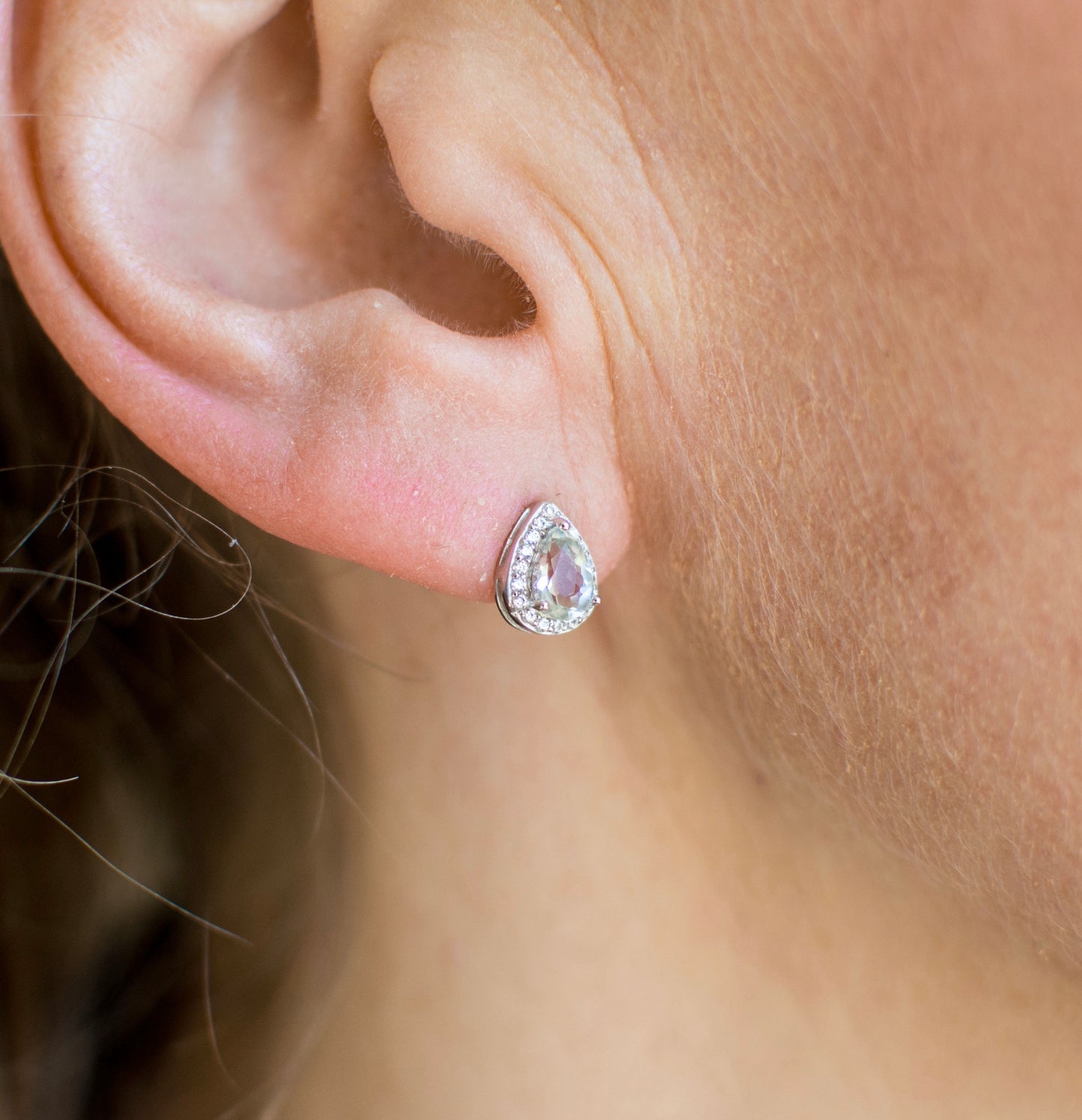 Silver Green Amethyst Pear Halo Earrings - John Ross Jewellers