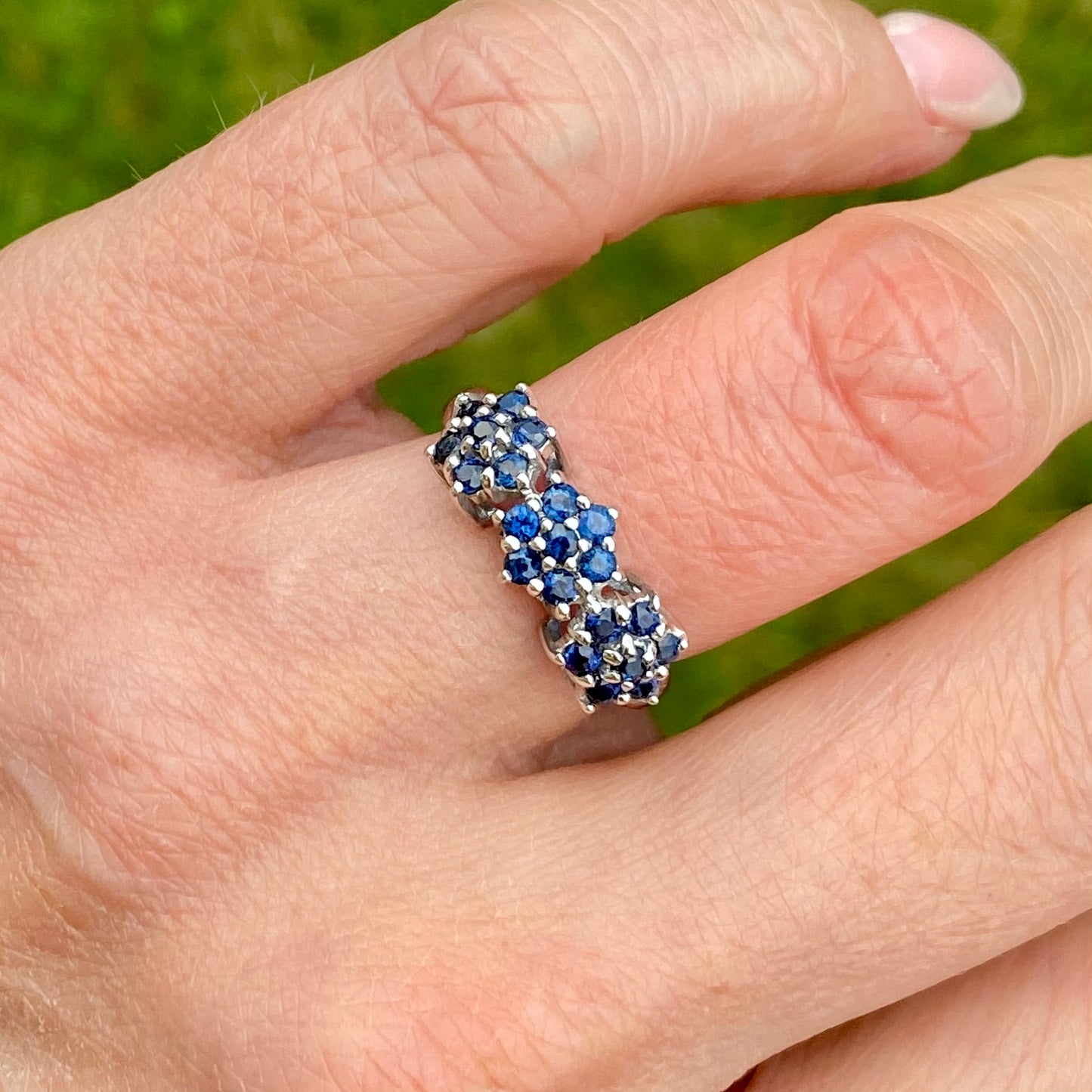 9ct White Gold Sapphire Floral Trilogy Ring - John Ross Jewellers