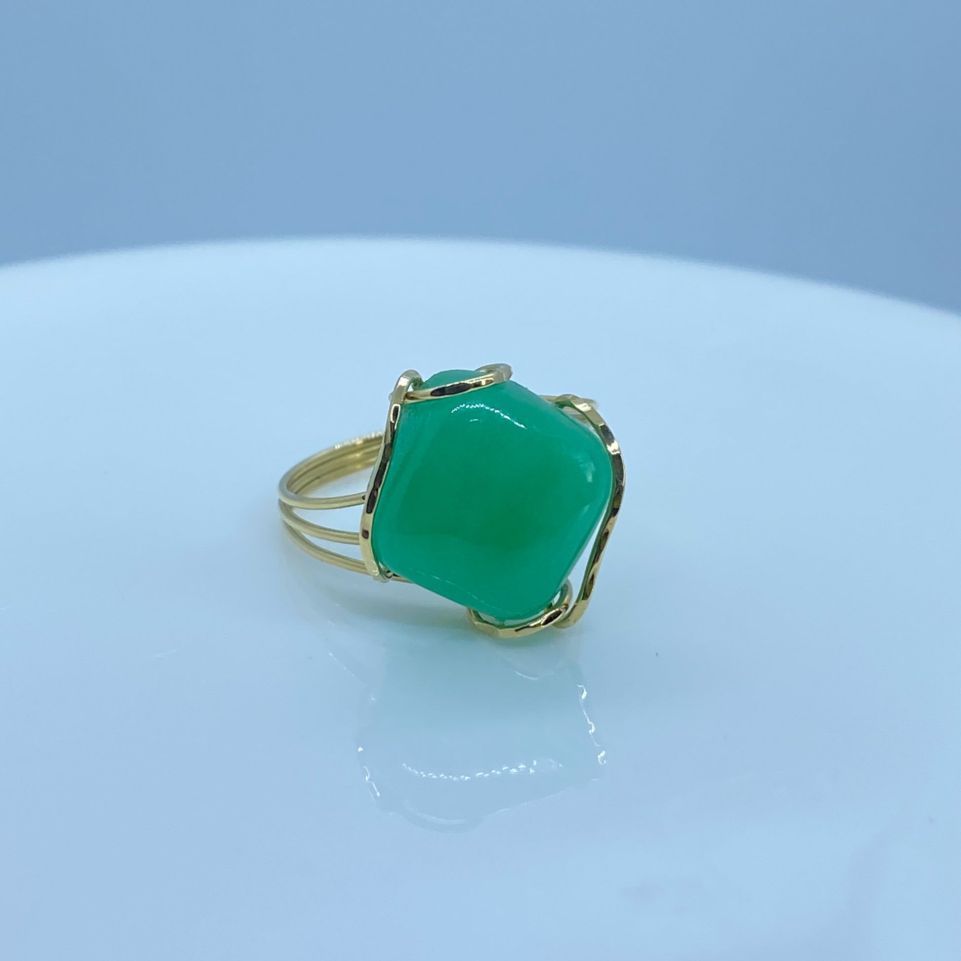 18ct Gold Square Green Jade Scintilla Ring - John Ross Jewellers