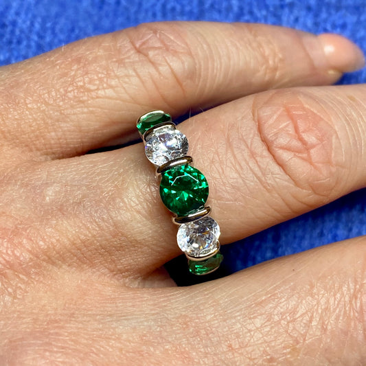 Silver Created Emerald CZ Band Ring - John Ross Jewellers