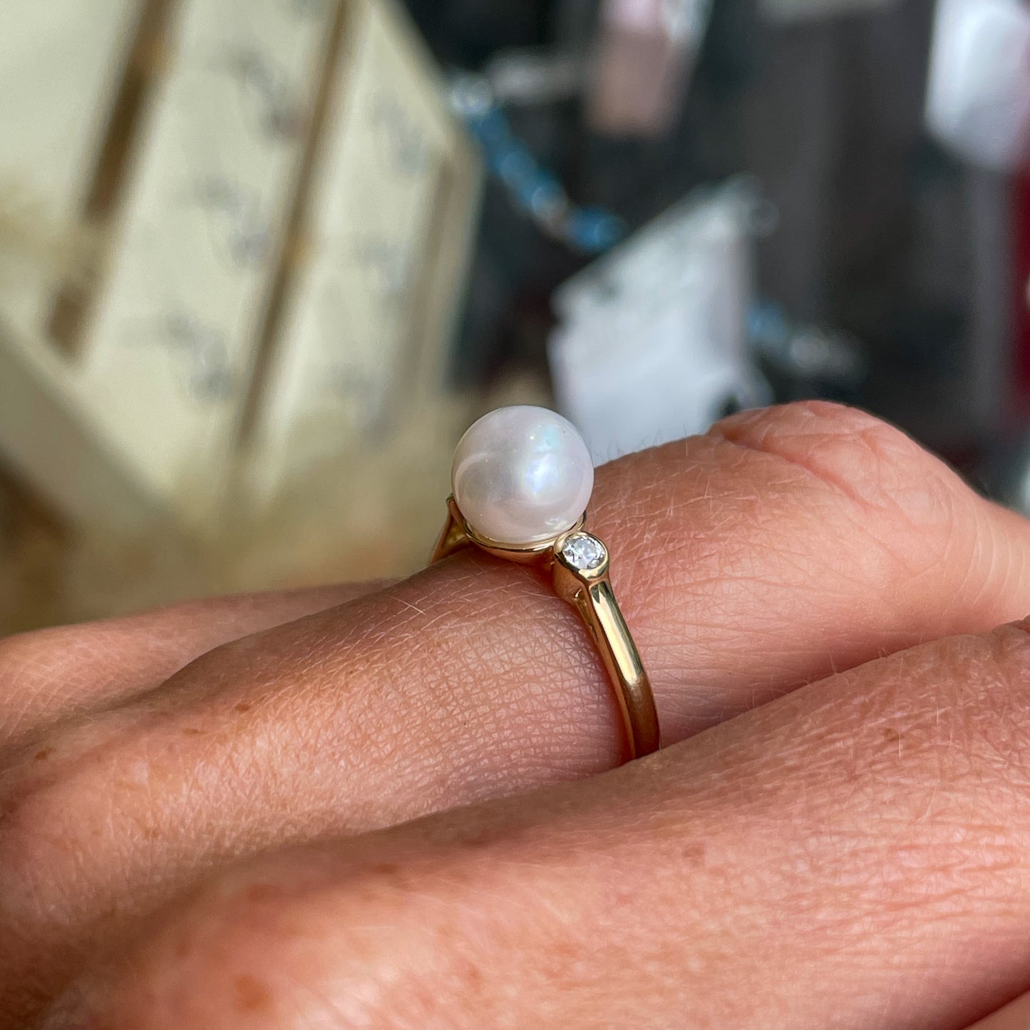 9ct Gold Cultured Pearl & Diamond Ring 0.10ct - John Ross Jewellers