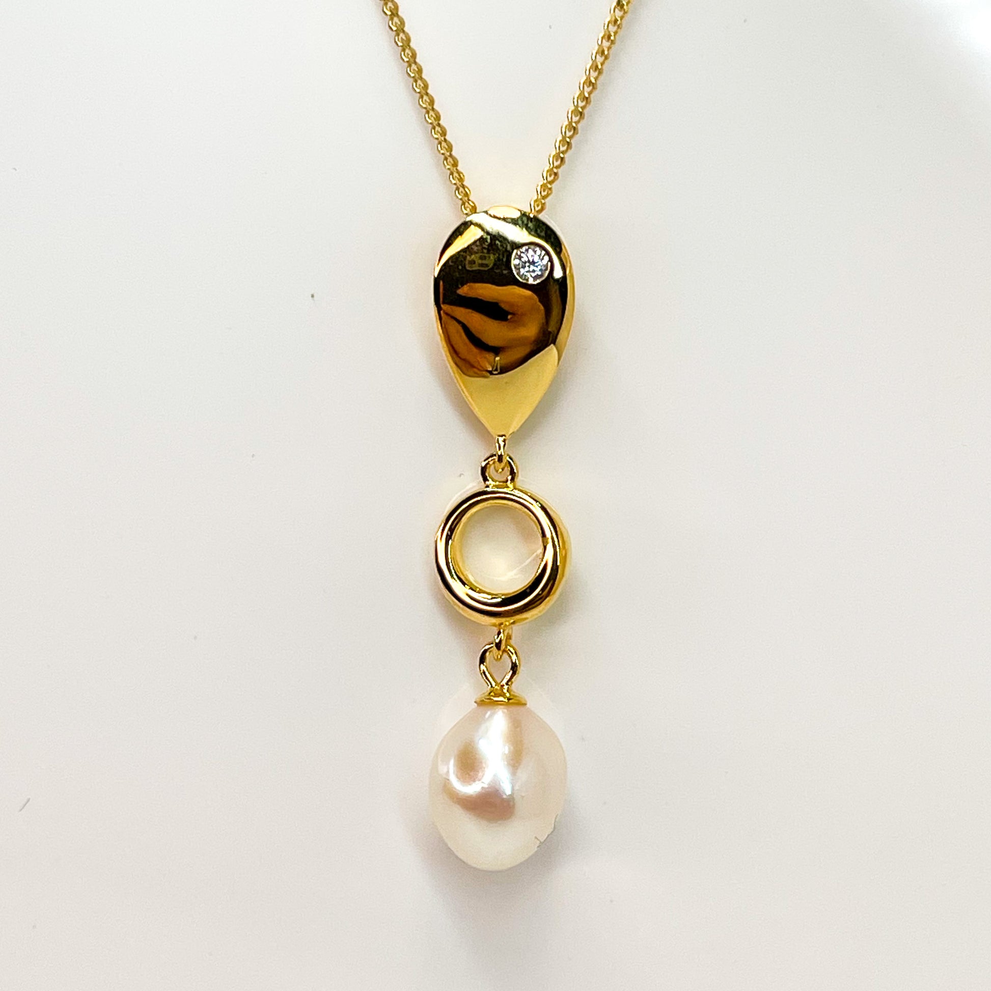 Sunshine Freshwater Pearl & CZ Drop Pendant Necklace - John Ross Jewellers