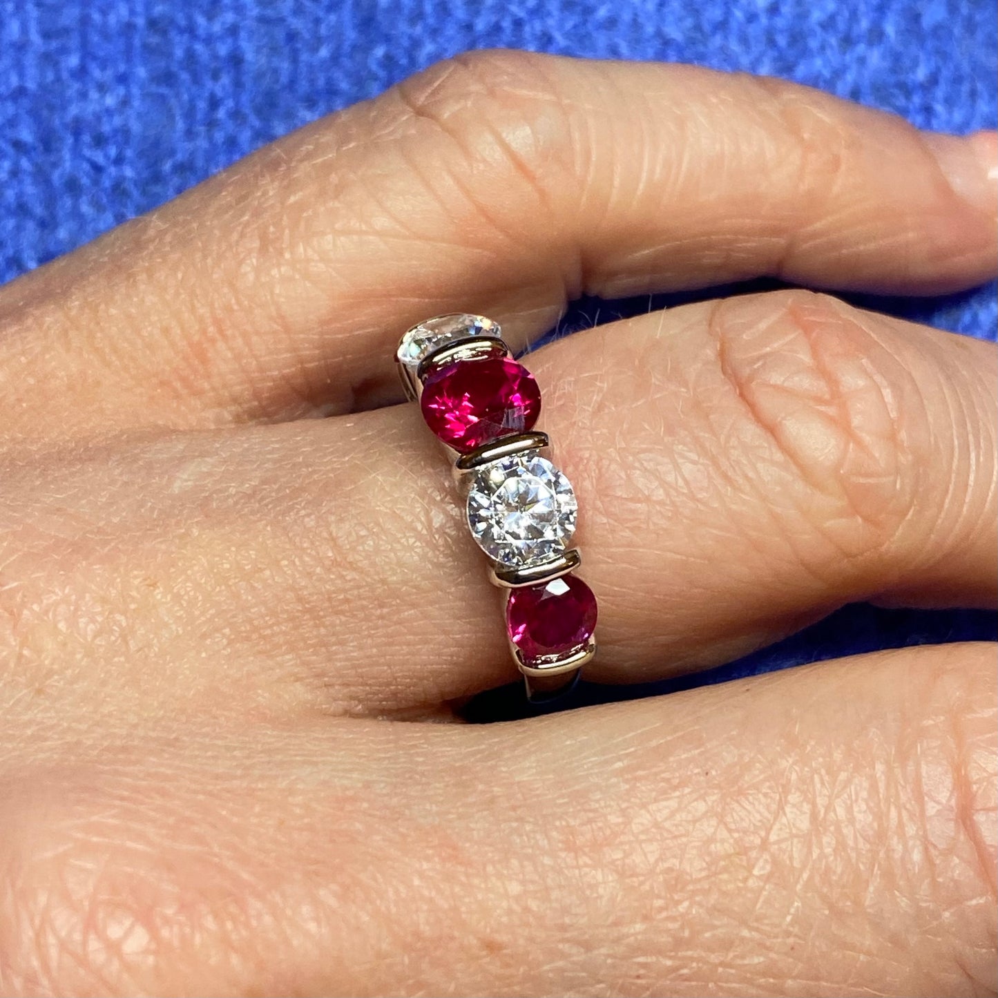 Silver Created Ruby CZ Band Ring - John Ross Jewellers