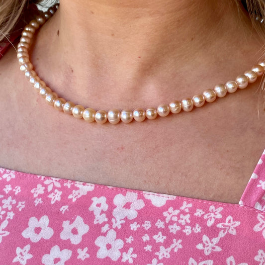 Peach Cultured Freshwater Pearl Necklace | 6-7mm - John Ross Jewellers