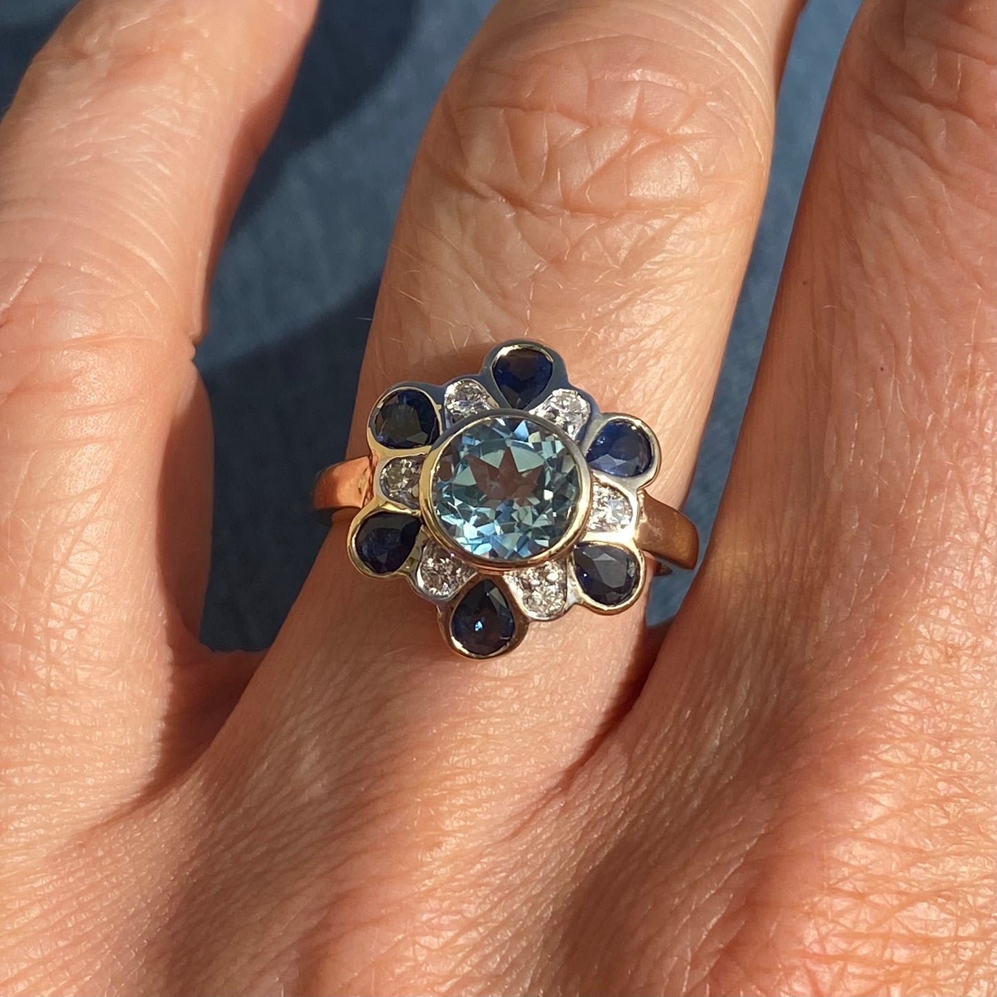 9ct Gold Blue Topaz, Sapphire & Diamond Ring - John Ross Jewellers