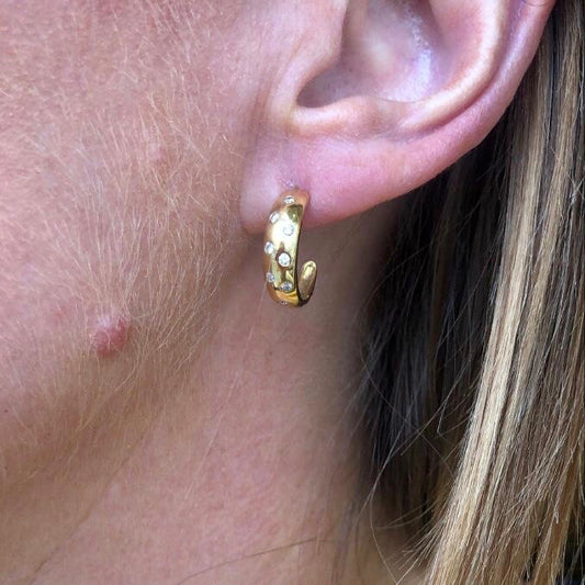 18ct Gold Diamond Set Hoop Earrings - John Ross Jewellers