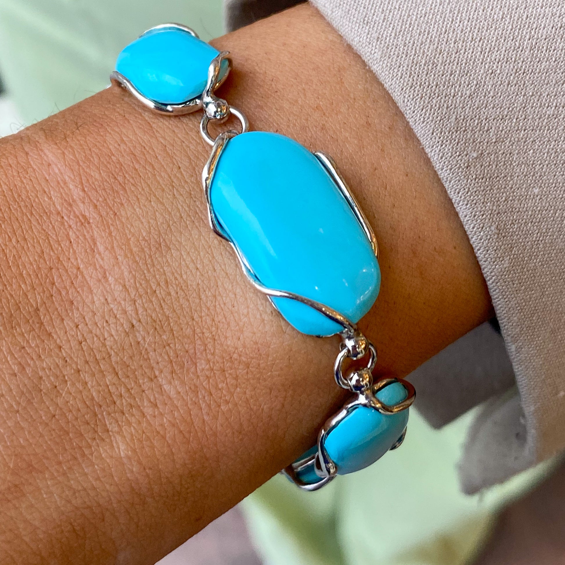 Silver Turquoise Nugget Bracelet - John Ross Jewellers