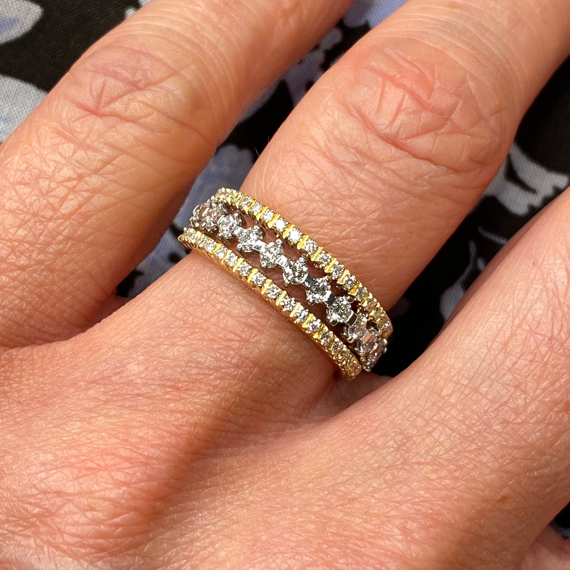 18ct Gold Three Row Diamond Ring - 0.73ct - John Ross Jewellers