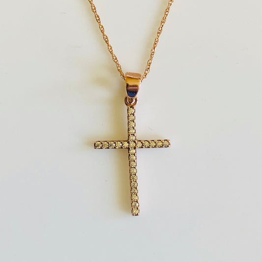 9ct Rose Gold CZ Cross Necklace - John Ross Jewellers