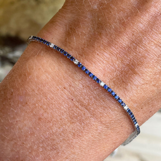 18ct White Gold Sapphire & Diamond Line Bracelet - John Ross Jewellers