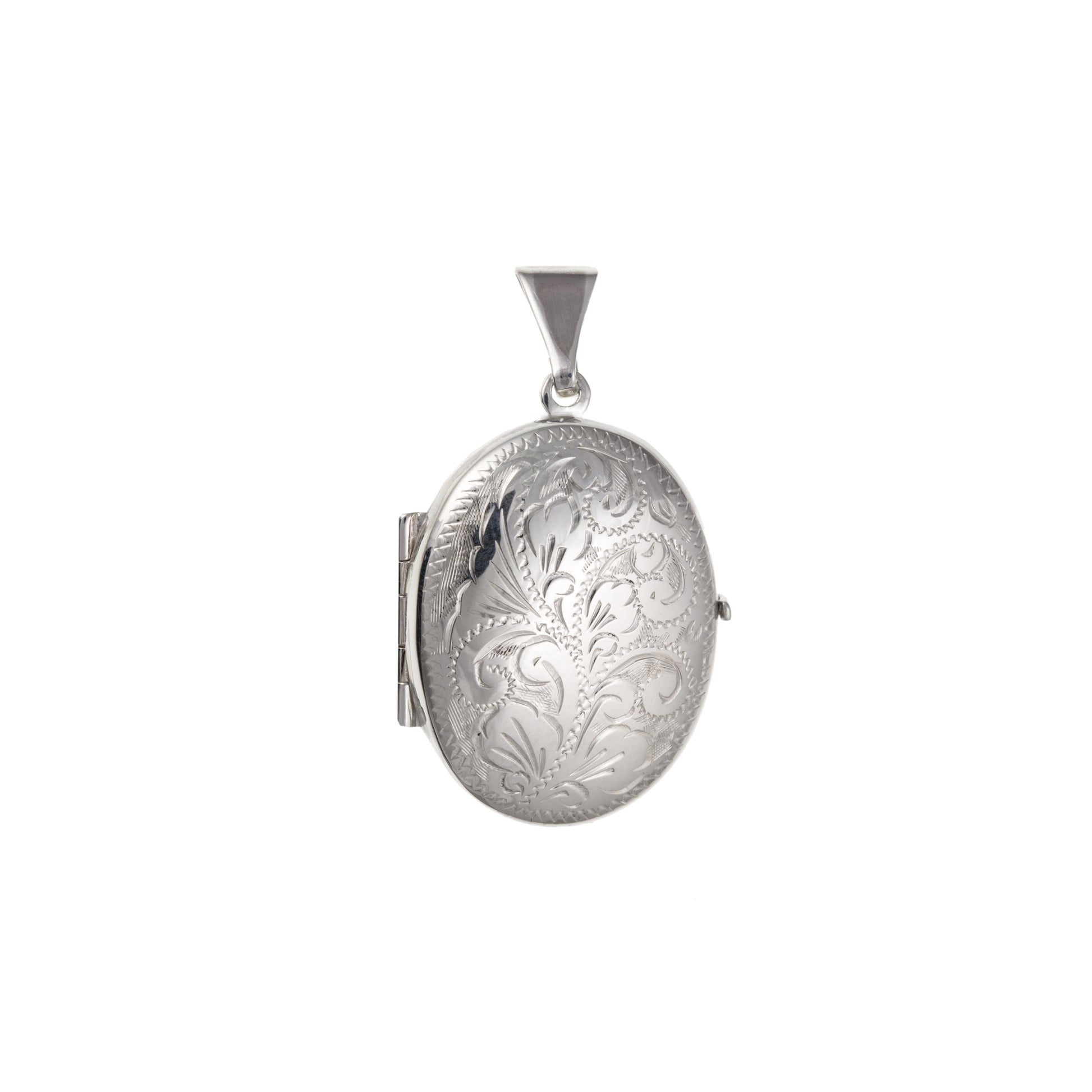Silver Engraved Oval Family Locket Necklace | Four Photos - John Ross Jewellers
