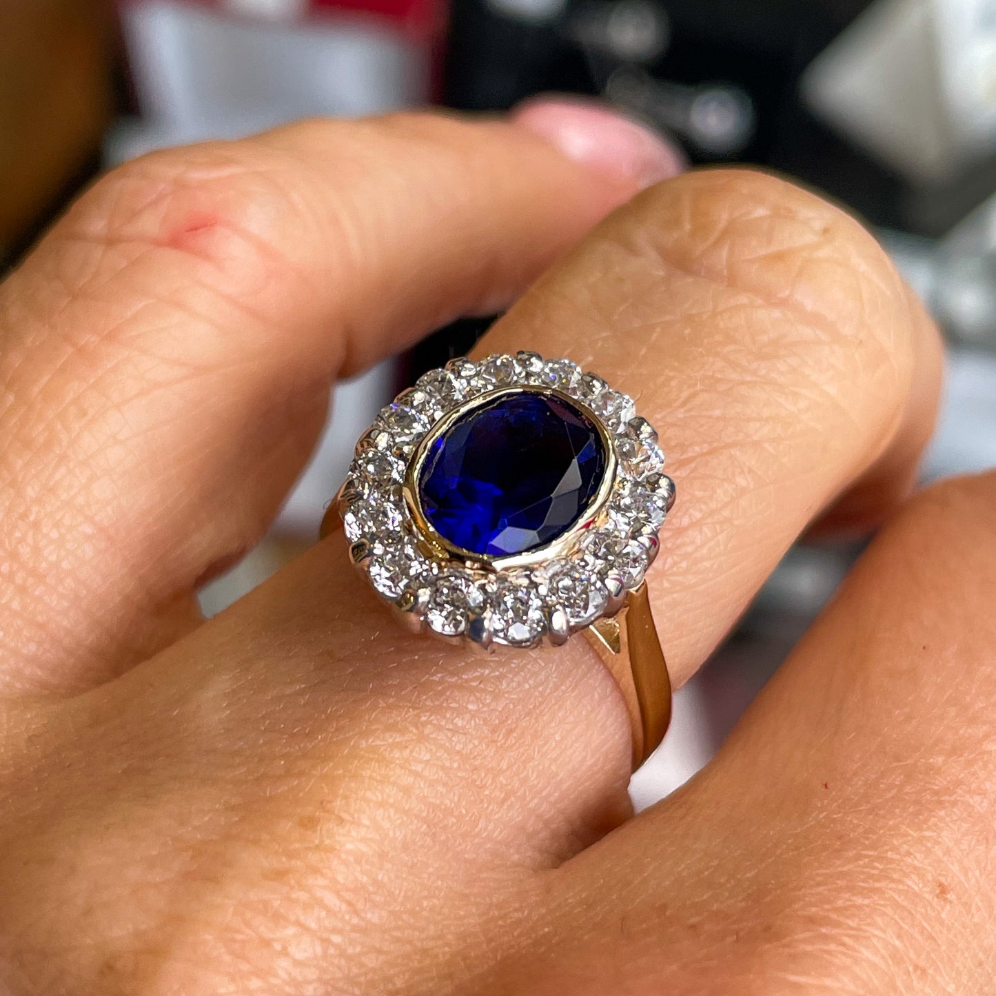 9ct Gold Created Sapphire & CZ Cluster Ring - John Ross Jewellers