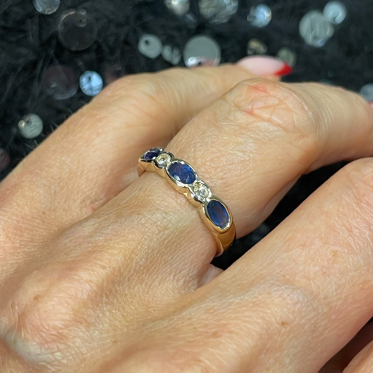 9ct Gold Kashmiri Sapphire & Diamond Eternity Ring - John Ross Jewellers