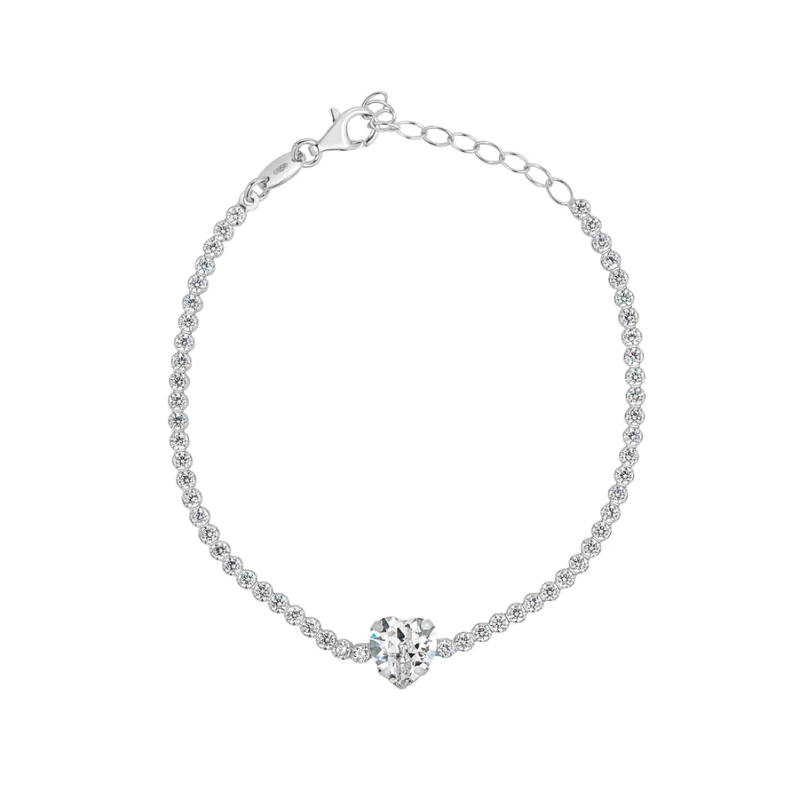 Silver Heart Centred CZ Tennis Bracelet - John Ross Jewellers