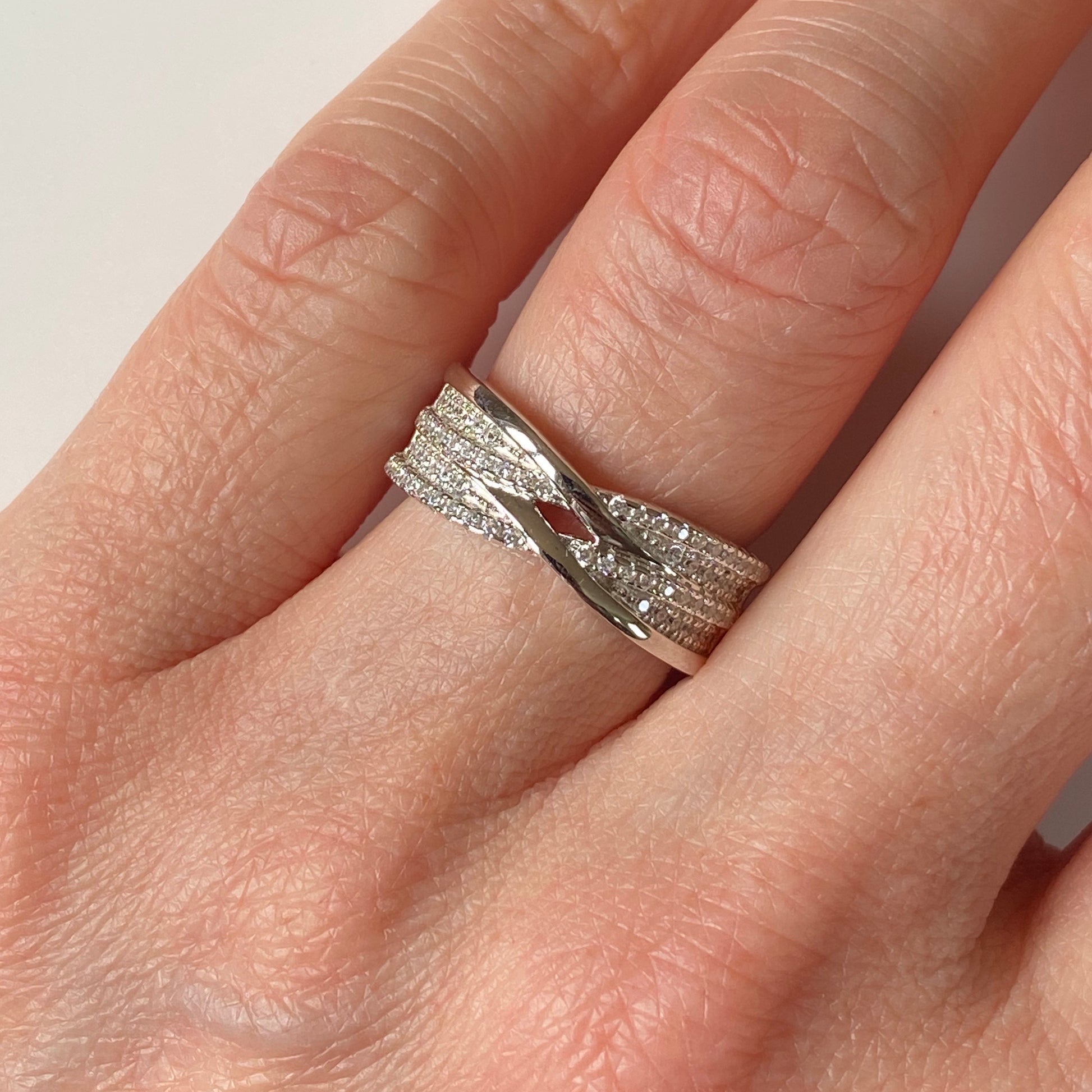 Silver CZ Crossover Ring - John Ross Jewellers