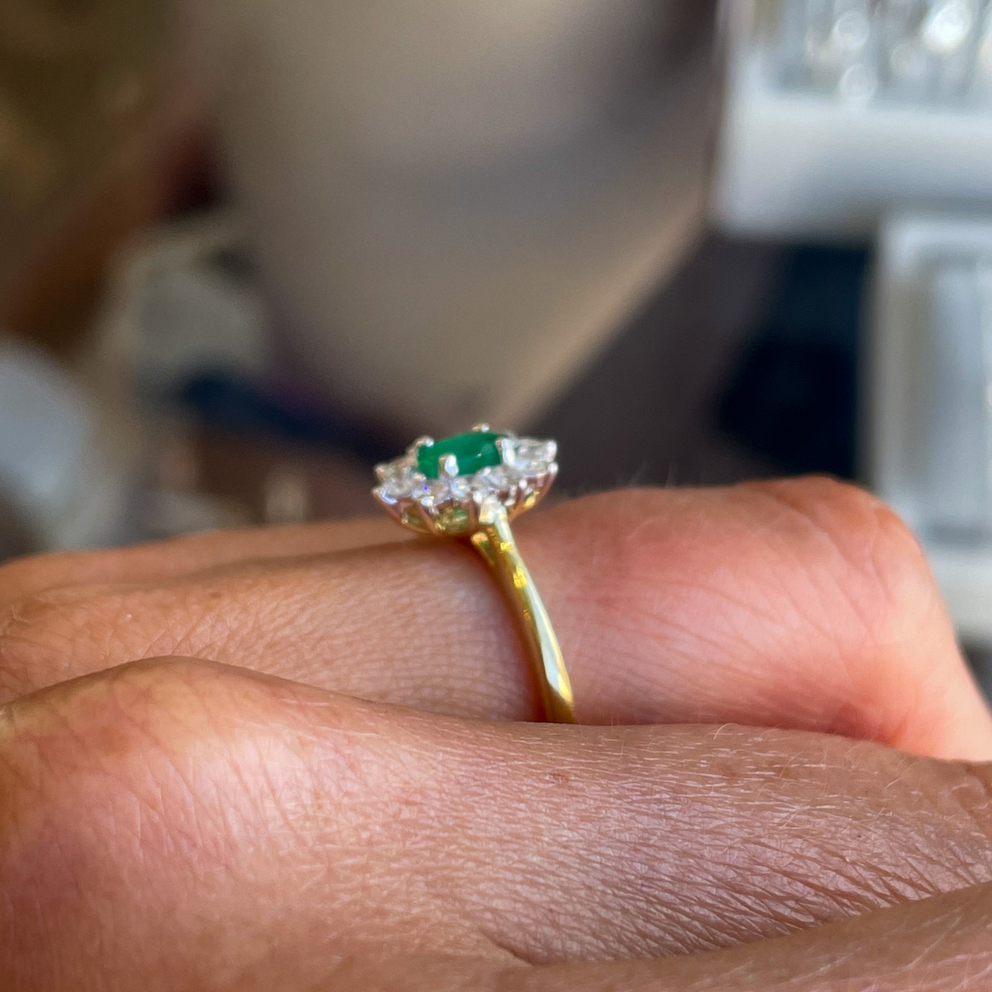 18ct Gold Emerald & Diamond Engagement Ring | 0.40ct + 0.38ct - John Ross Jewellers