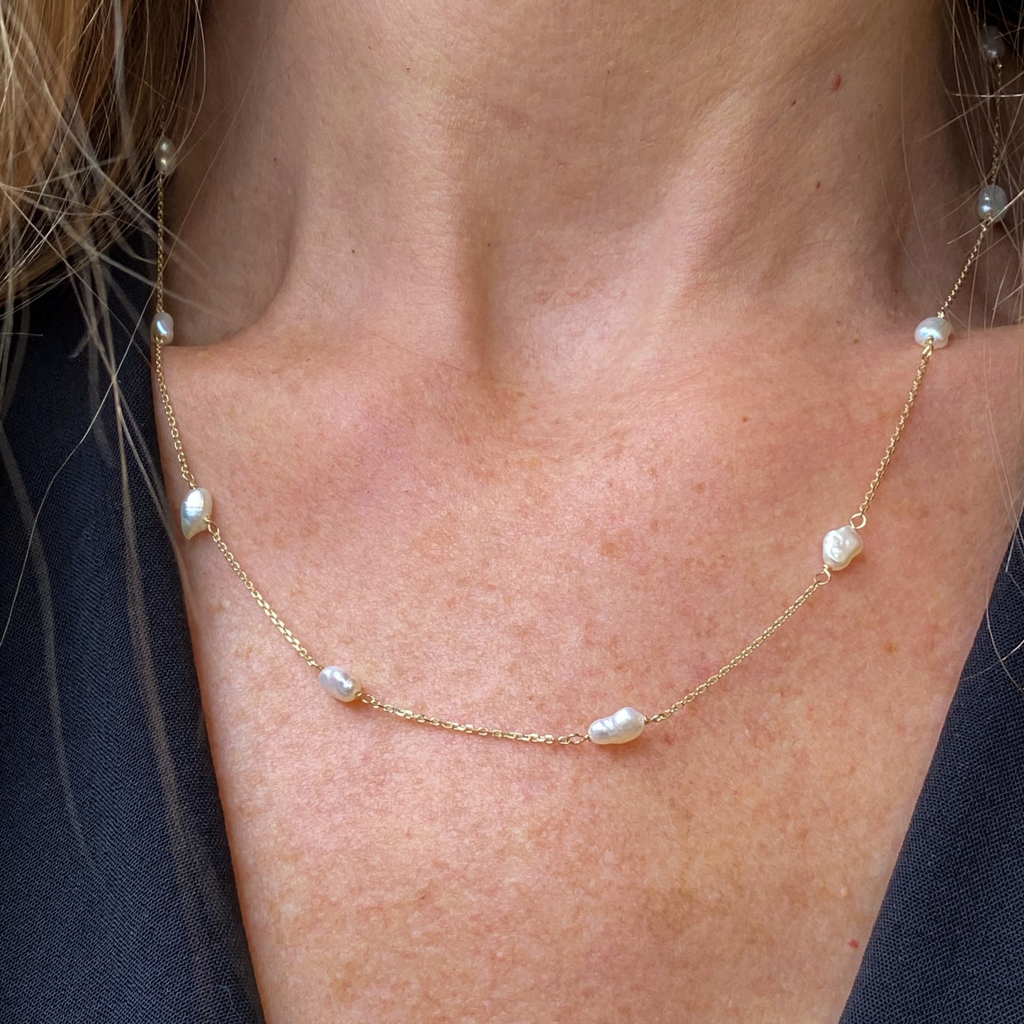 9ct Gold Freshwater Pearl Station Necklace - John Ross Jewellers