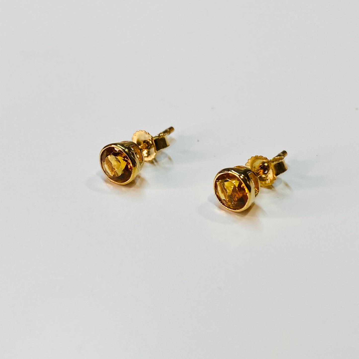 9ct Gold Bezel Set 5mm Imperial Topaz Earrings - John Ross Jewellers