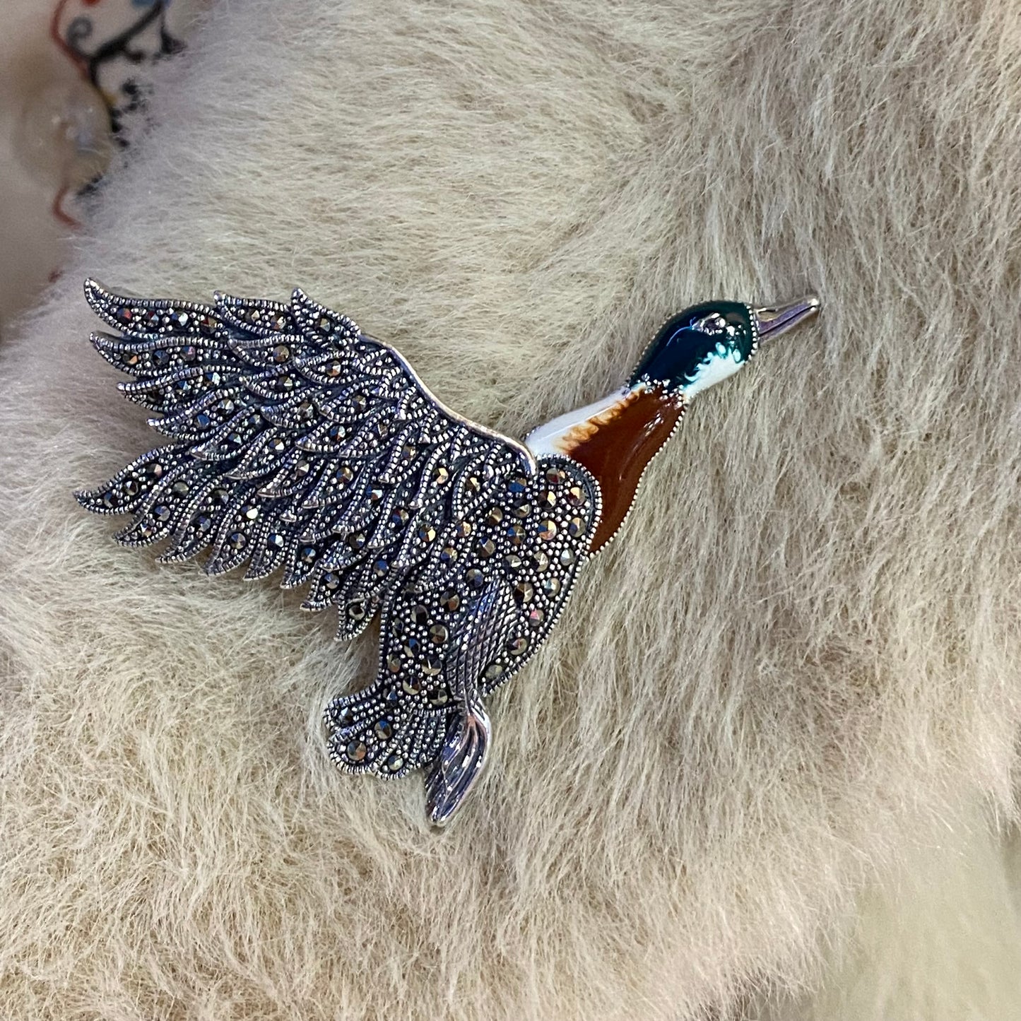 Silver Marcasite Mallard Duck Brooch - John Ross Jewellers