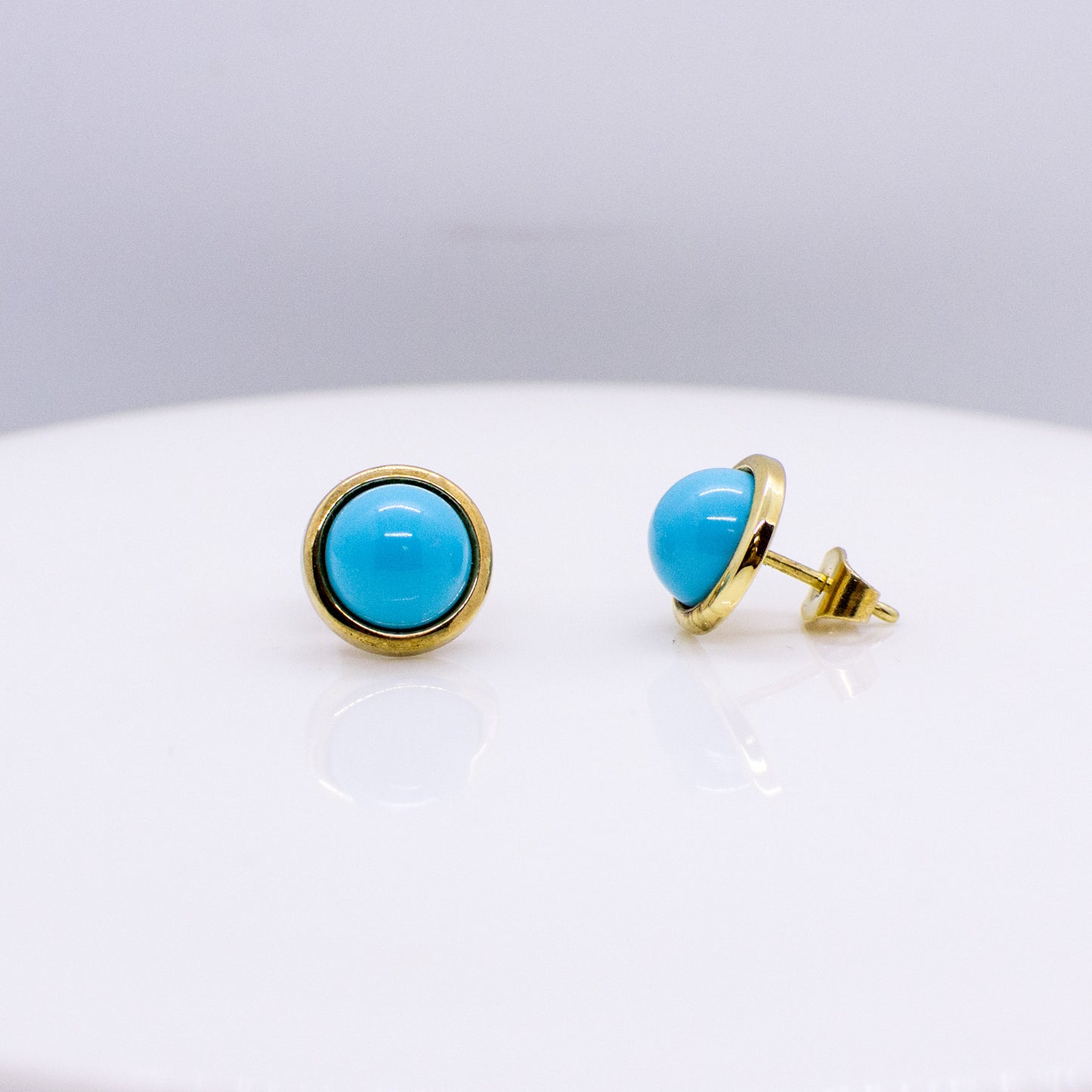 9ct Gold Round Turquoise Stud Earrings - John Ross Jewellers