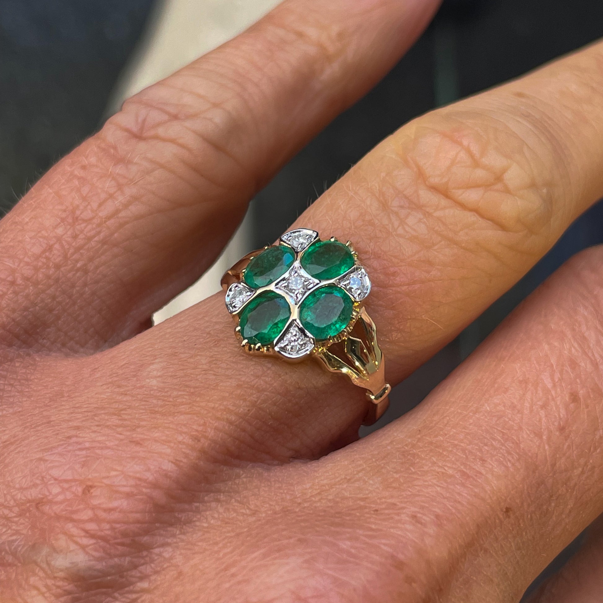 9ct Gold Emerald & Diamond Quattro Ring - John Ross Jewellers