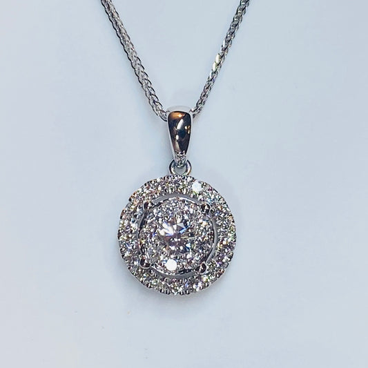 18ct White Gold Diamond Set Halo Pendant - 0.85ct - John Ross Jewellers