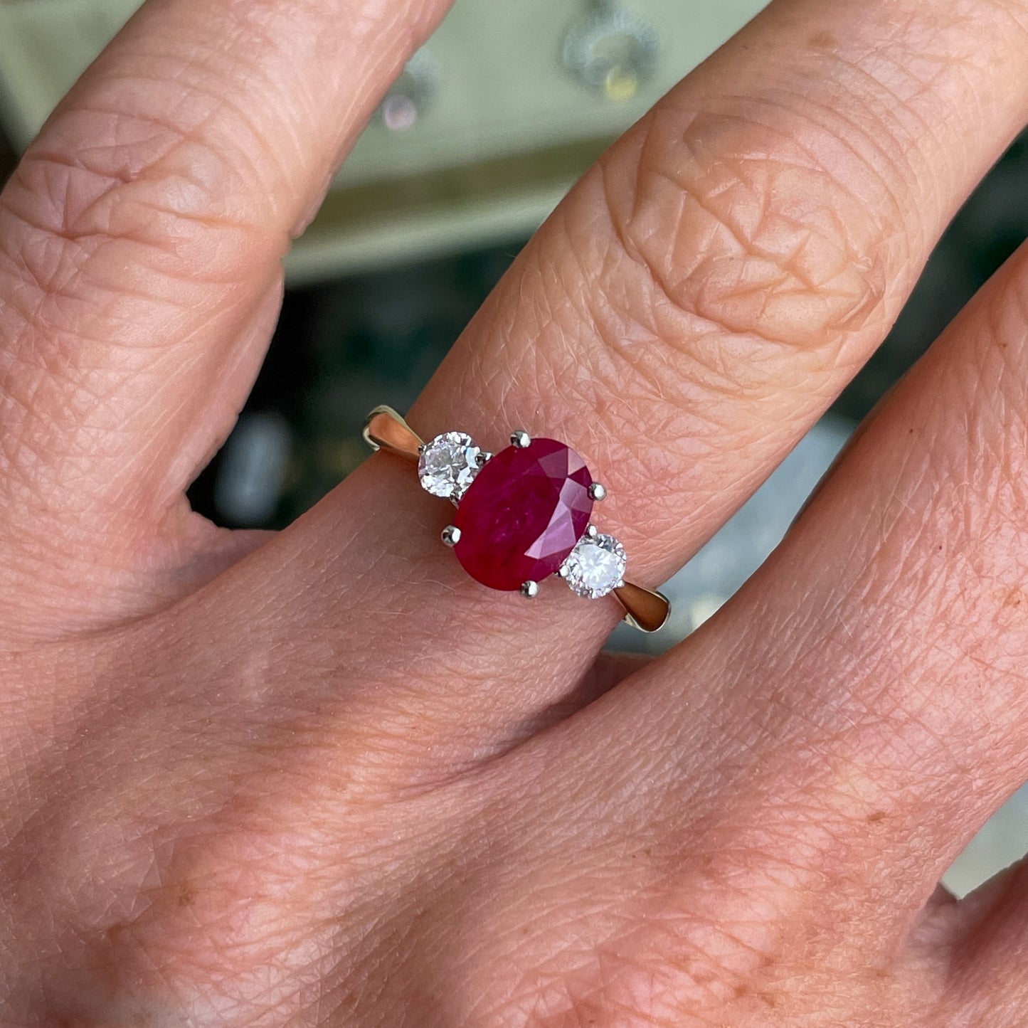 18ct Gold Ruby & Diamond Trilogy Ring - John Ross Jewellers