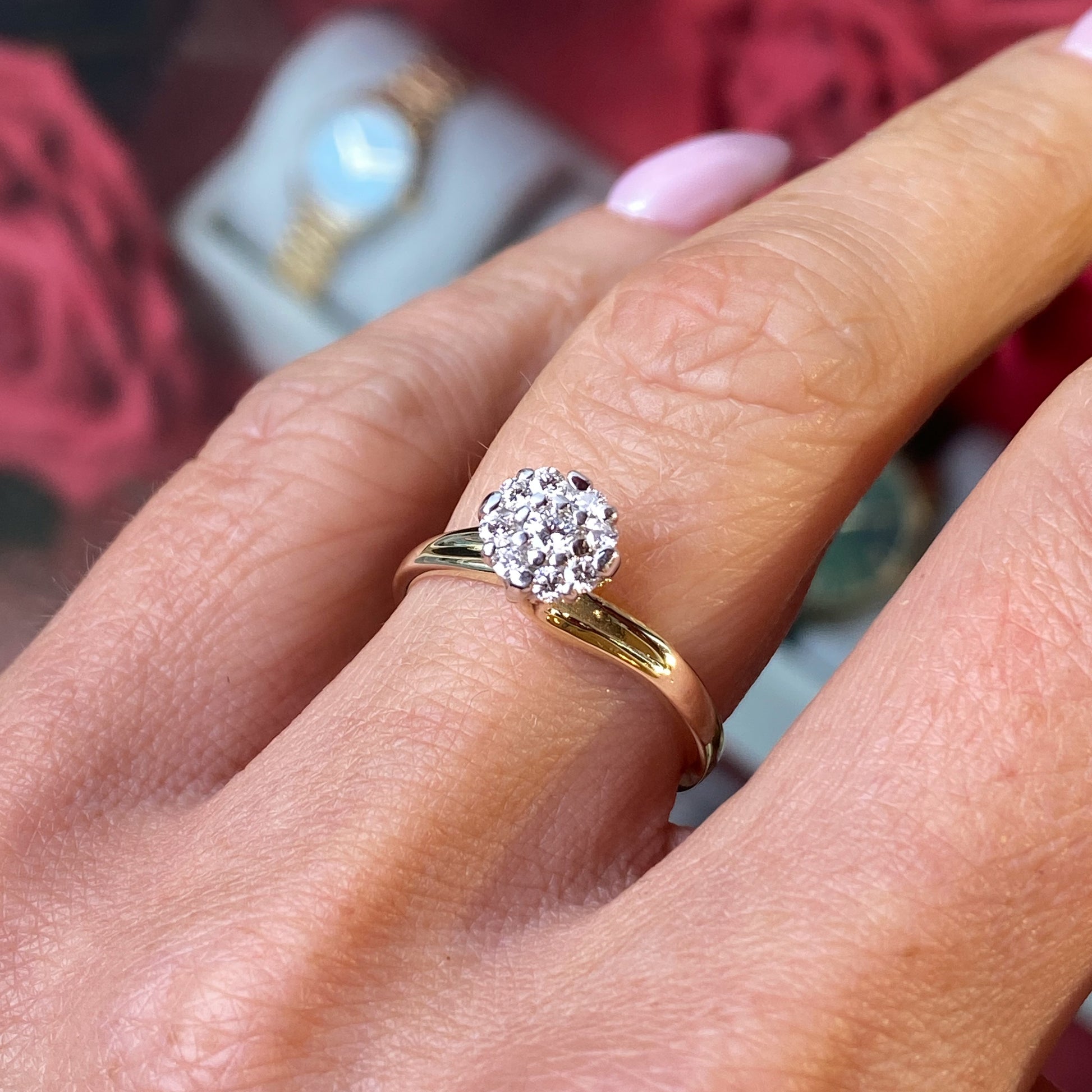 9ct Gold Diamond Solitaire Cluster Engagement Ring - John Ross Jewellers