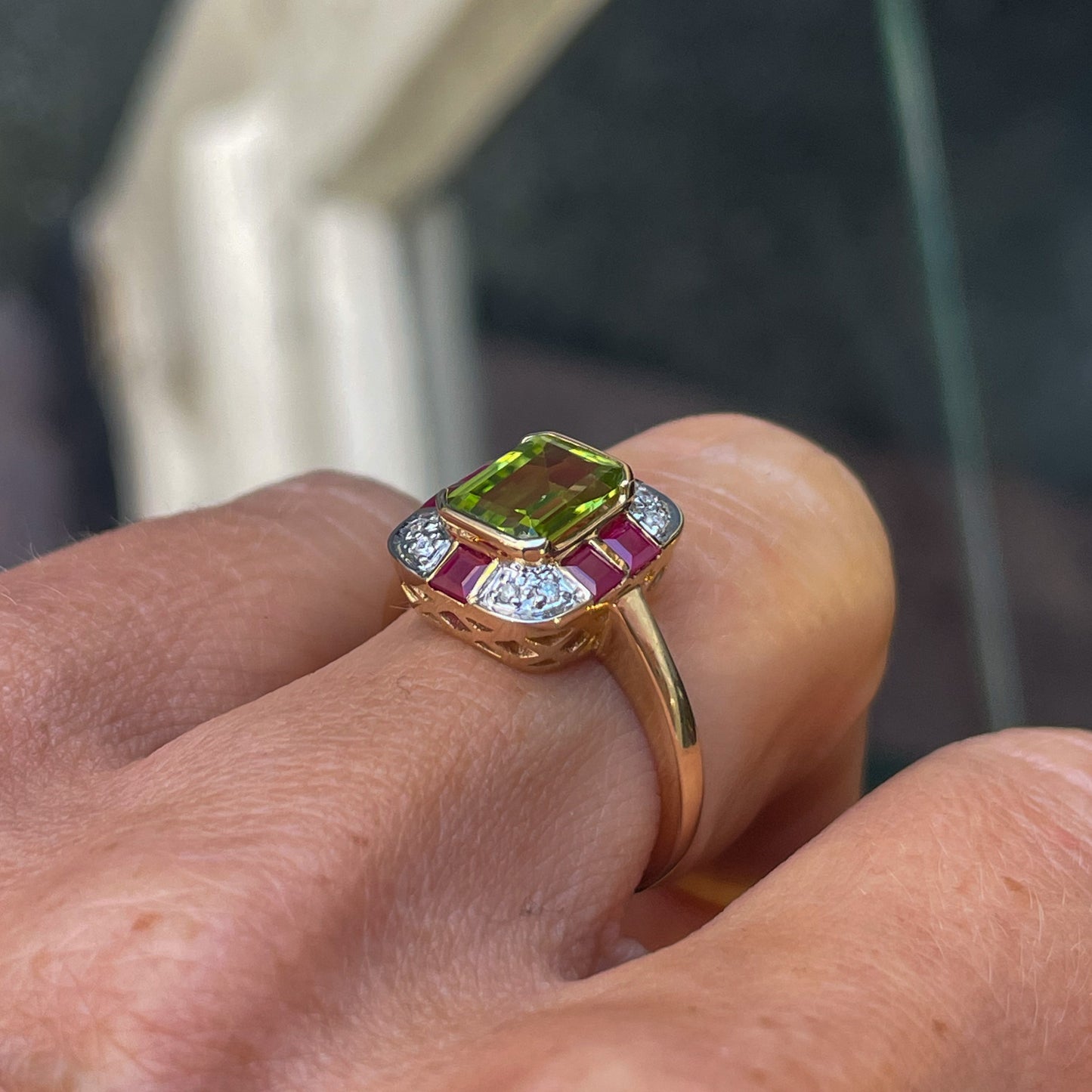 9ct Gold Peridot, Ruby & Diamond Ring - John Ross Jewellers