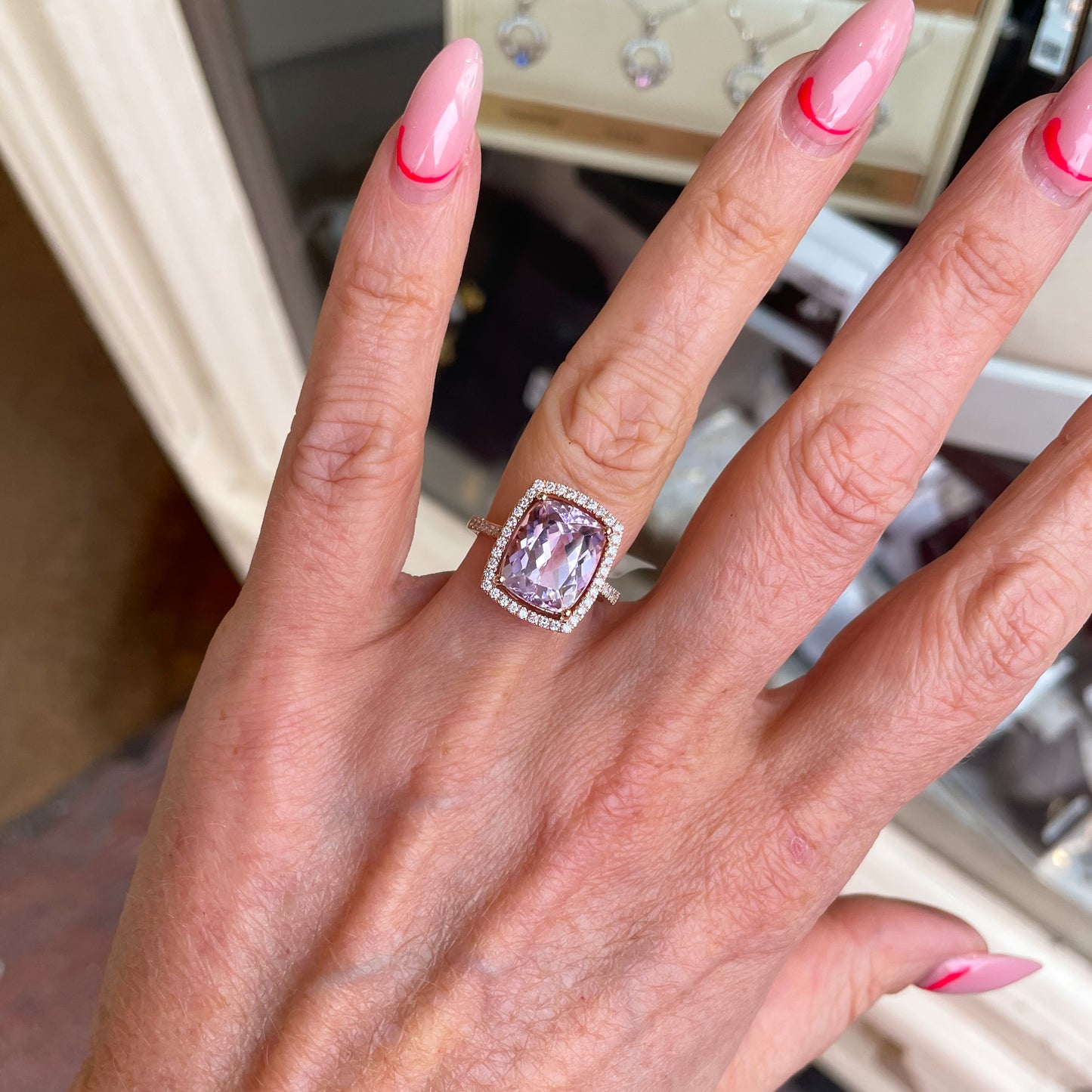 18ct Rose Gold Kunzite & Diamond Ring 6.54ct - John Ross Jewellers