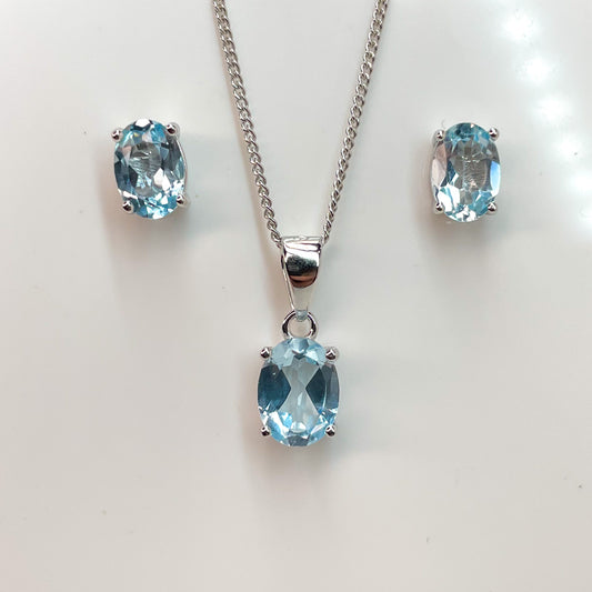 Silver Sky Blue Topaz Earring and Necklace Set - John Ross Jewellers