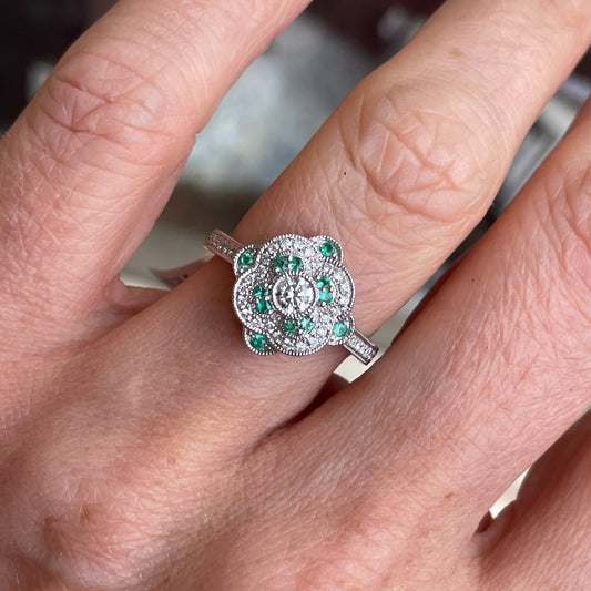 18ct White Gold Emerald & Diamond Ring - John Ross Jewellers