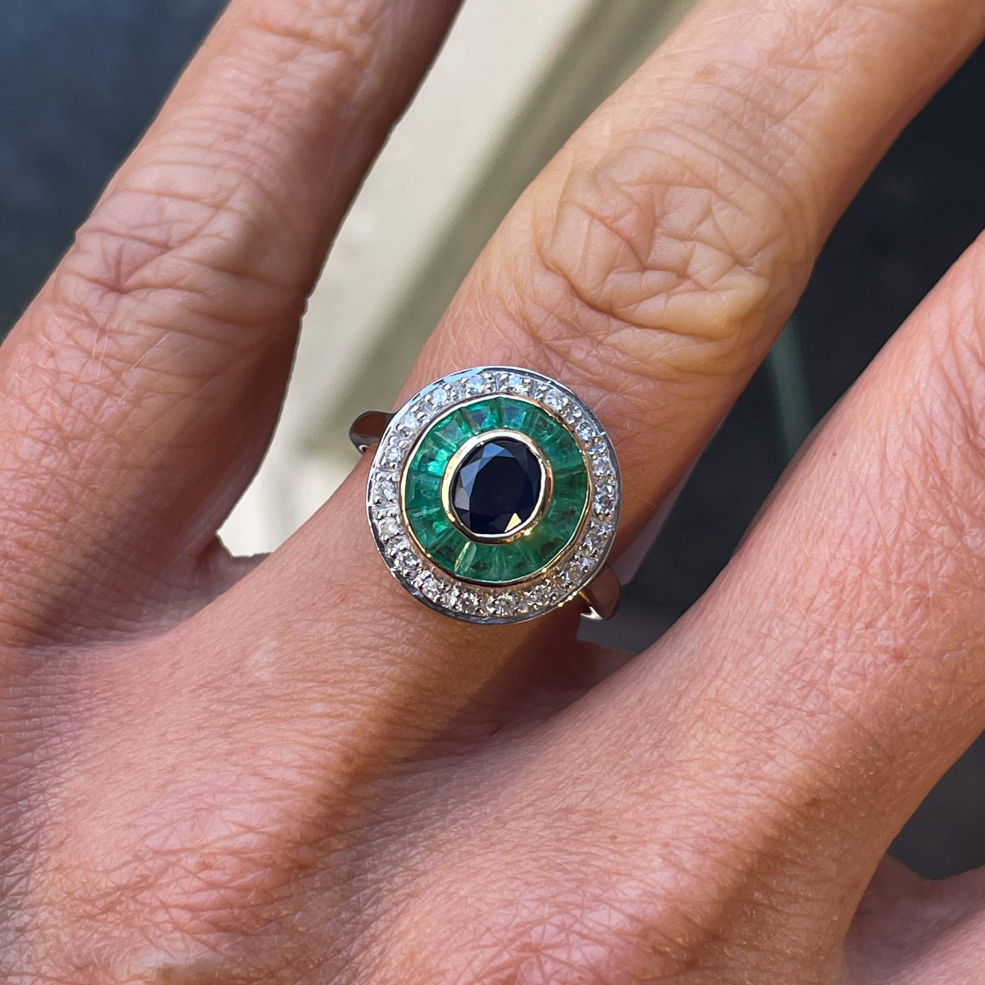 9ct Gold Sapphire, Emerald & Diamond Ring - John Ross Jewellers