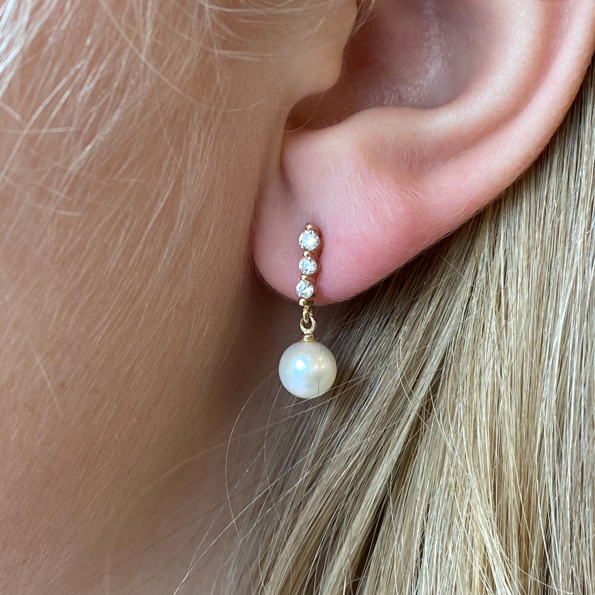 9ct Gold Pearl & CZ Drop Earrings - John Ross Jewellers