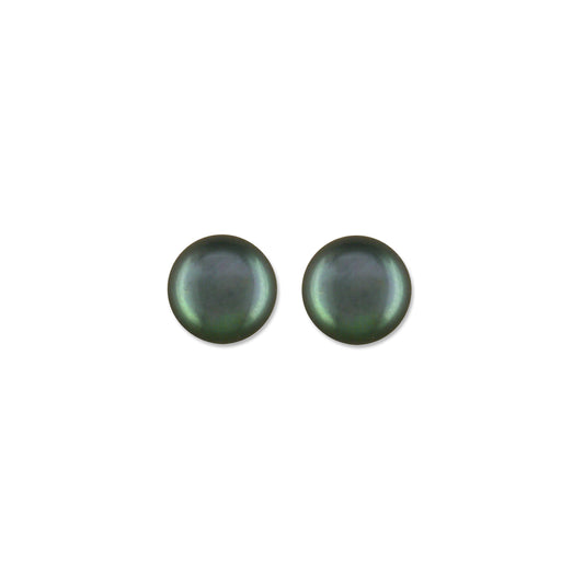 Silver Black Freshwater Pearl 8mm Button Stud Earrings - John Ross Jewellers
