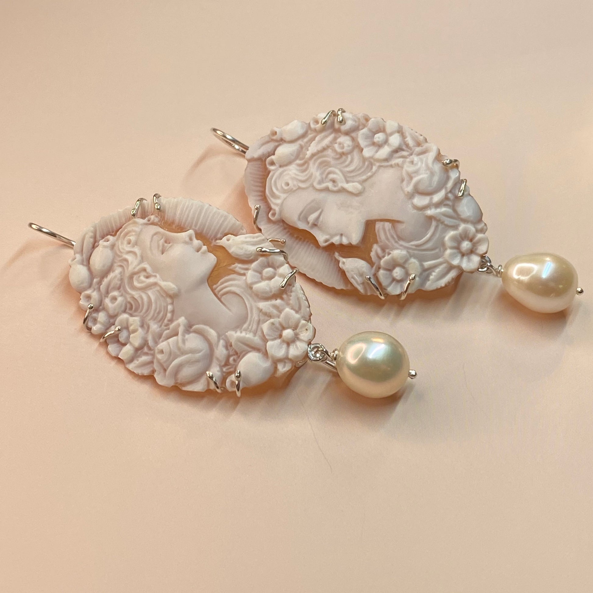 Cameo & Pearl Drop Earrings - Medium - John Ross Jewellers