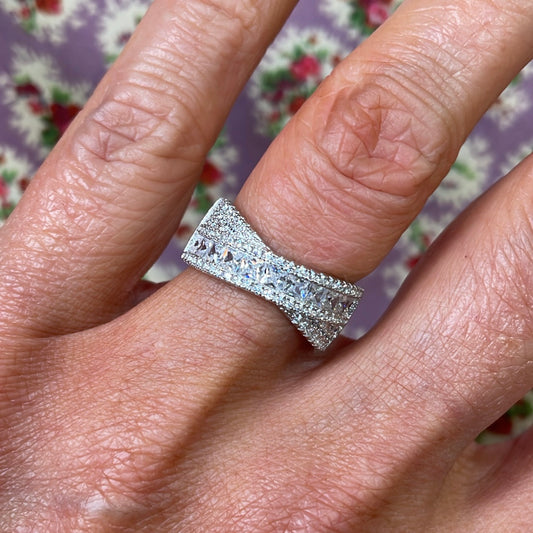 Silver CZ Crossover Band Ring - John Ross Jewellers