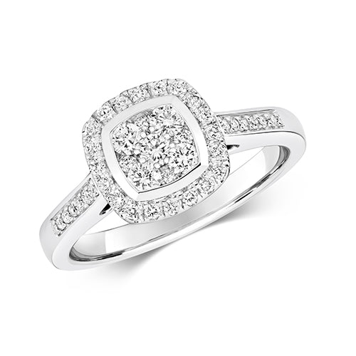 9ct White Gold Cushion Cluster Diamond Engagement Ring | 0.50ct | H I1 Non-Certified