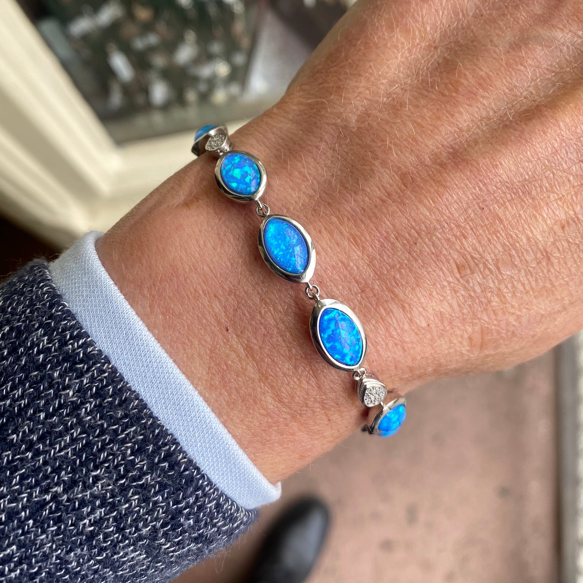 Silver Blue Opalique & CZ Bracelet - John Ross Jewellers