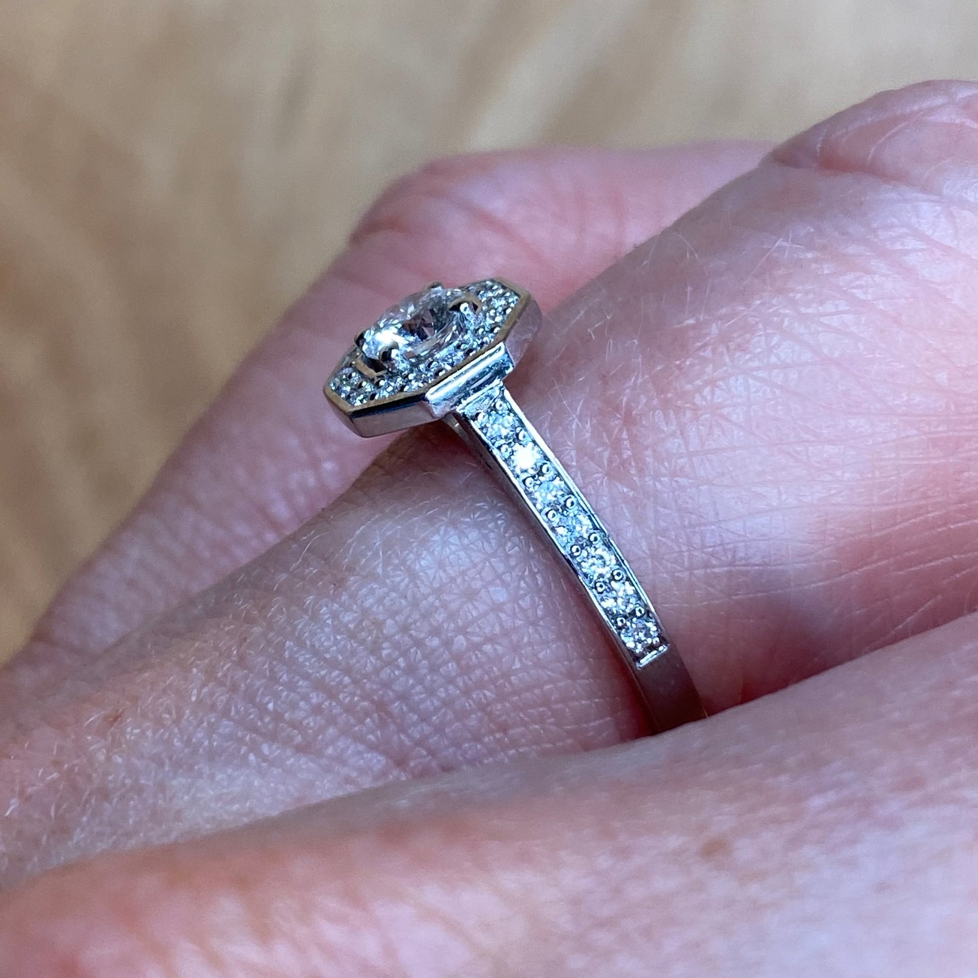 18ct White Gold 0.46ct Hexagonal Halo Diamond Engagement Ring - John Ross Jewellers