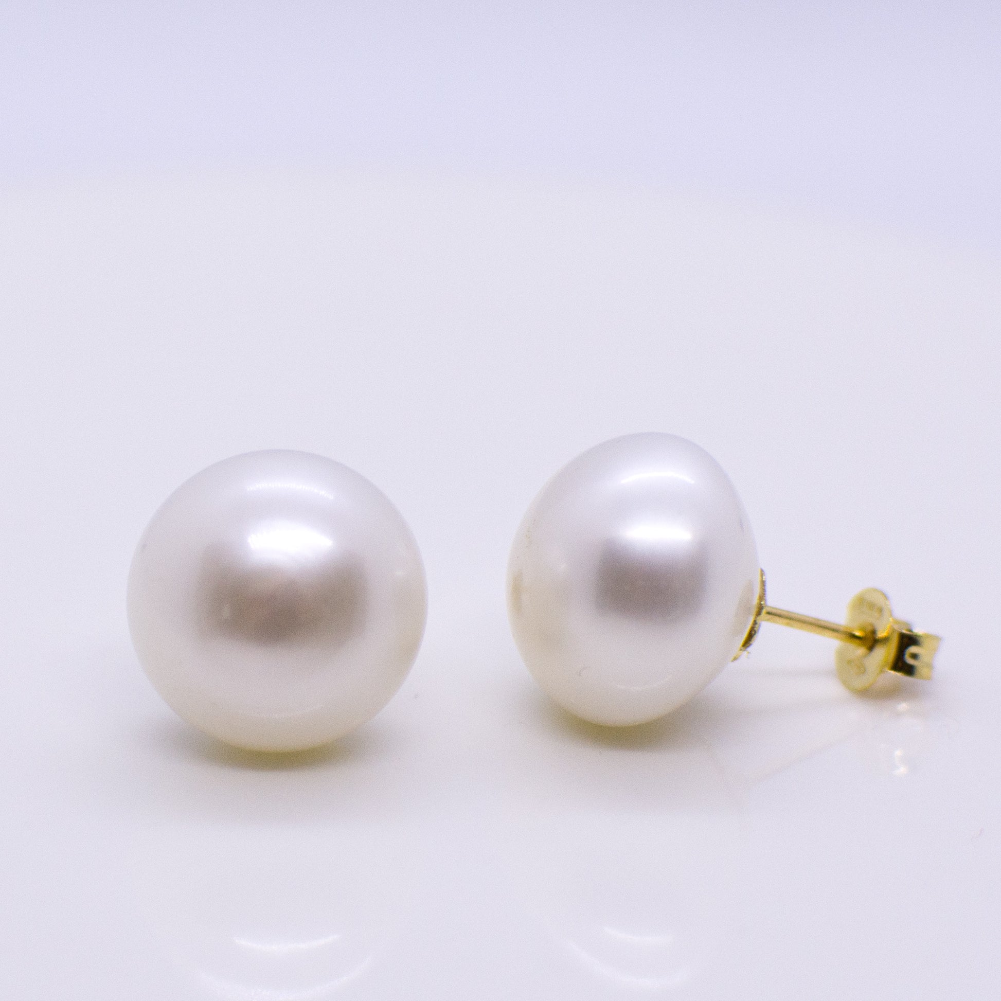 18ct Gold Pearl Button Stud Earrings 12mm - John Ross Jewellers