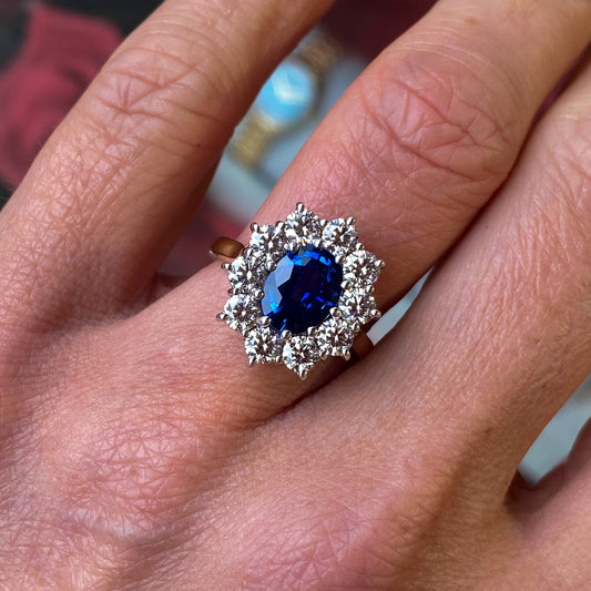 18ct Gold Sapphire & Diamond Diana Cluster Ring - John Ross Jewellers