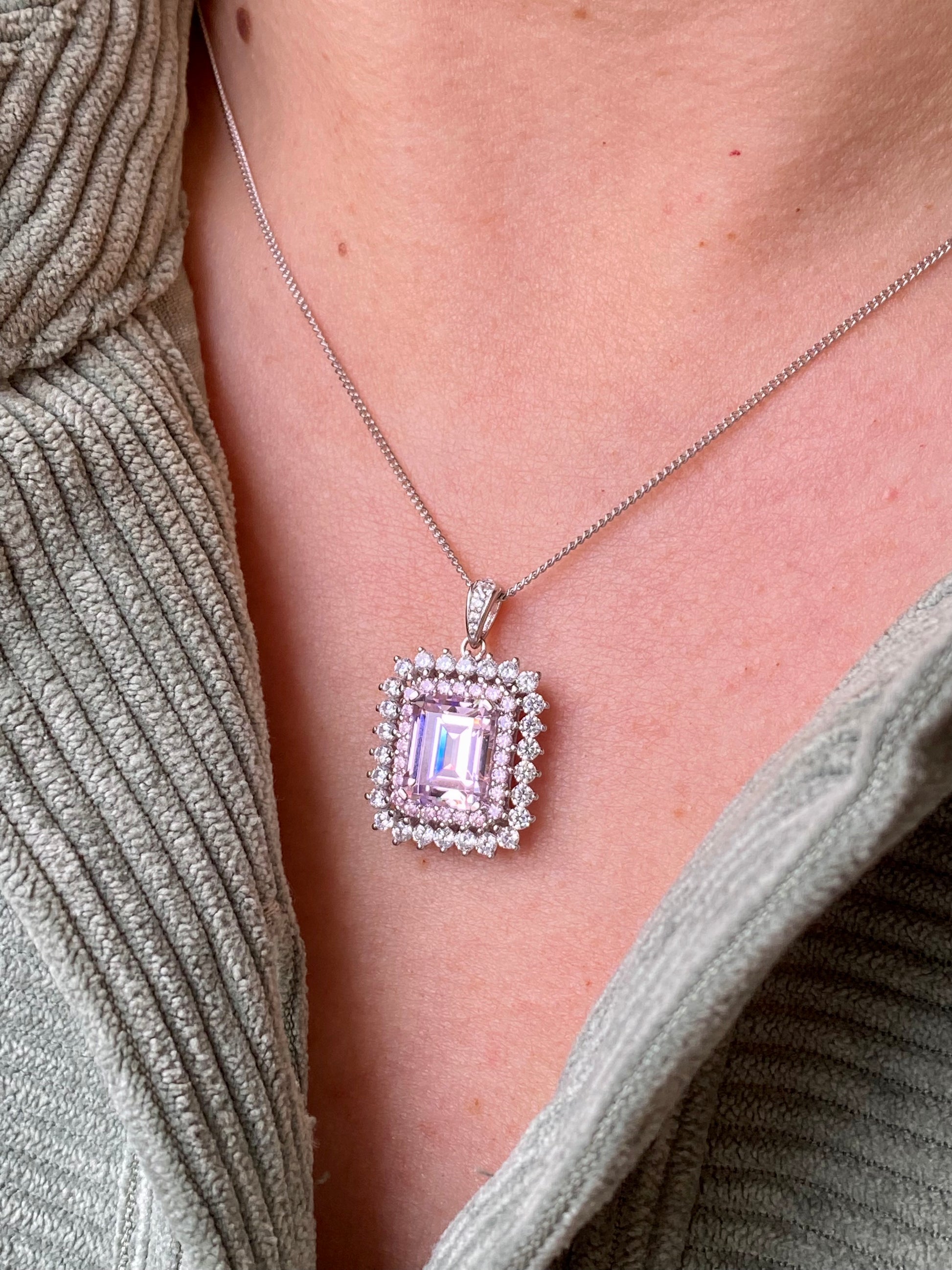 Silver Pink CZ Necklace - John Ross Jewellers