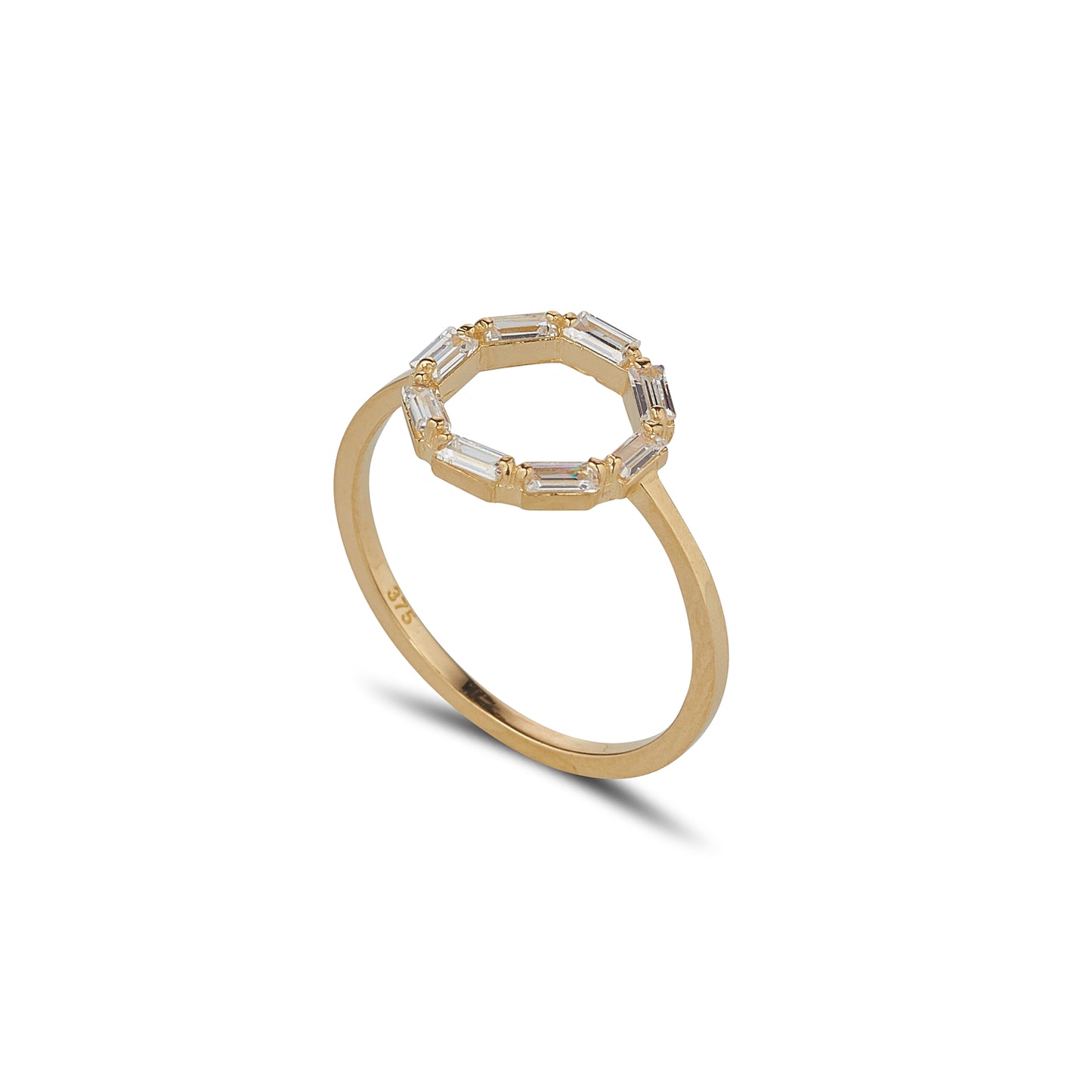 9ct Gold Open Circle Baguette CZ Ring - John Ross Jewellers
