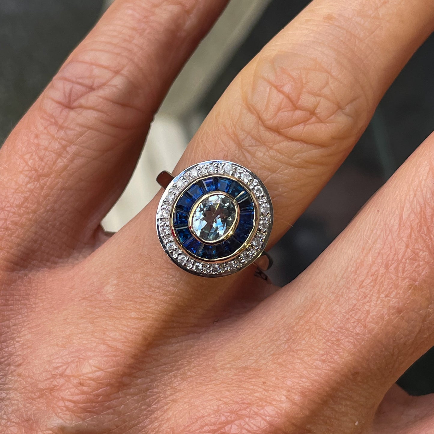 9ct Gold Aquamarine, Sapphire & Diamond Ring - John Ross Jewellers